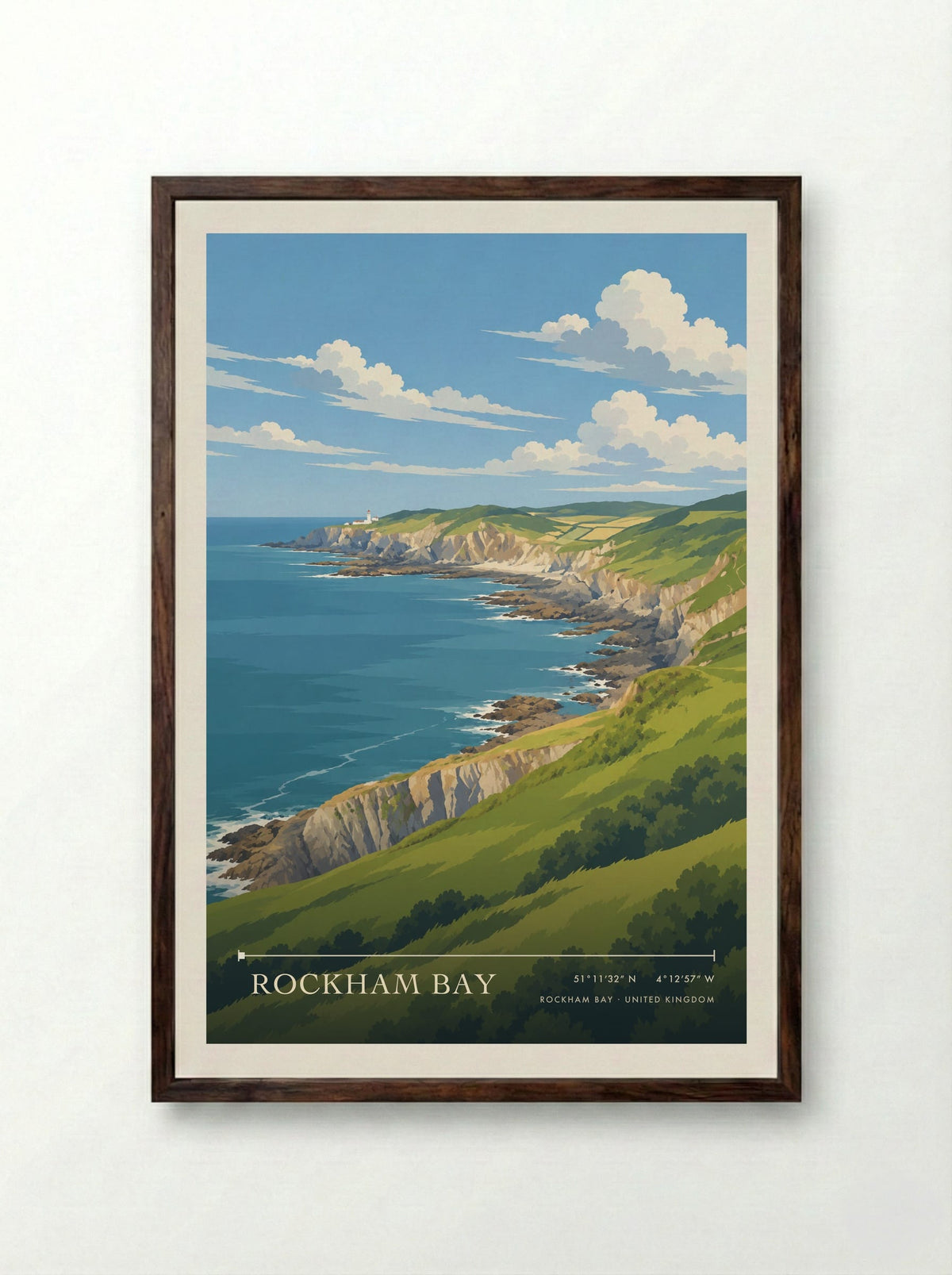Rockham Bay | Travel Poster - Framed Print Dark Wood
