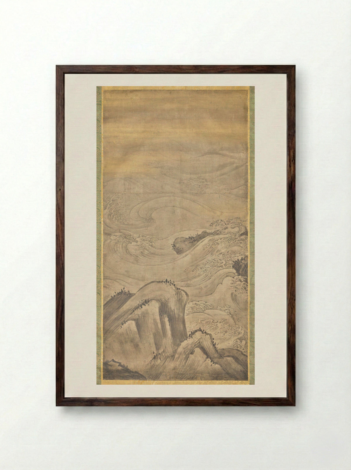 Rocks and Waves - Kano Motonobu - Framed Print Dark Wood