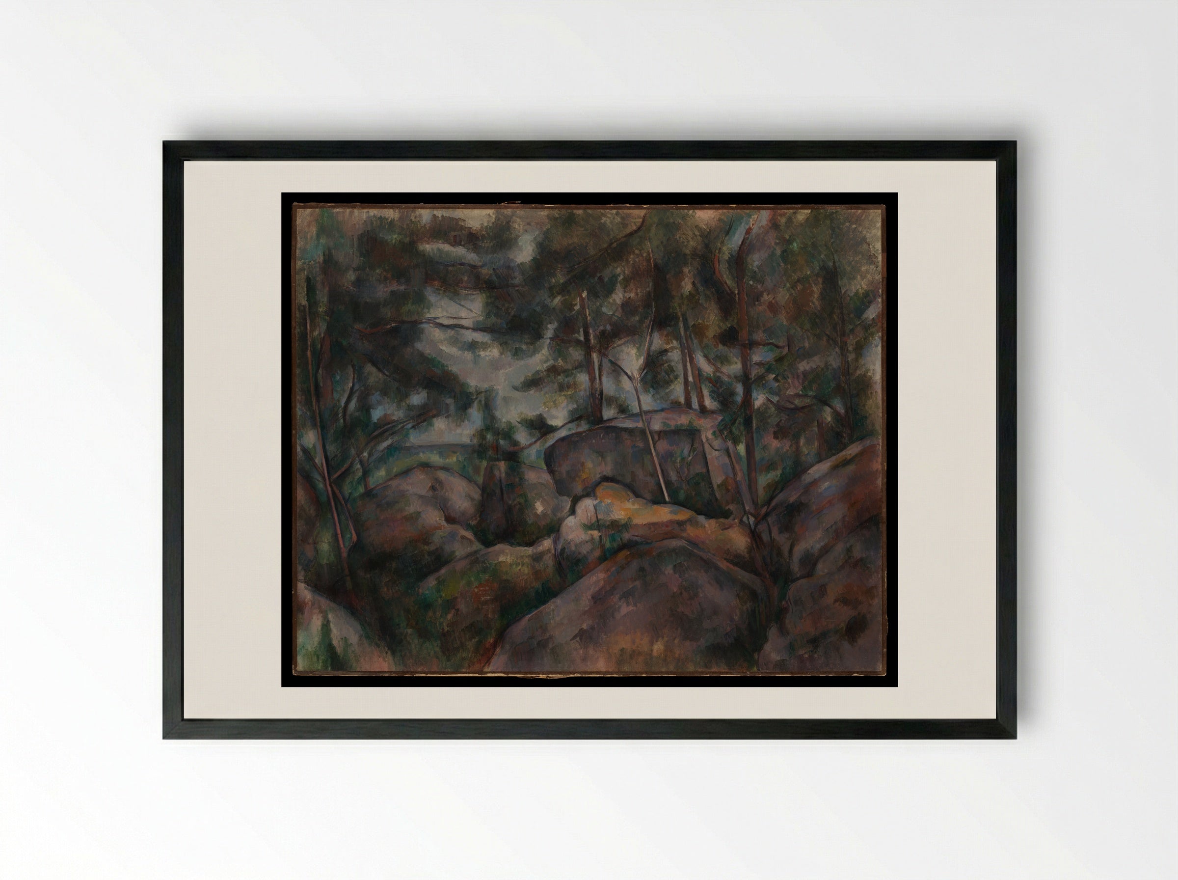 Rocks at Fontainebleau - Paul Cézanne - Framed Print Black