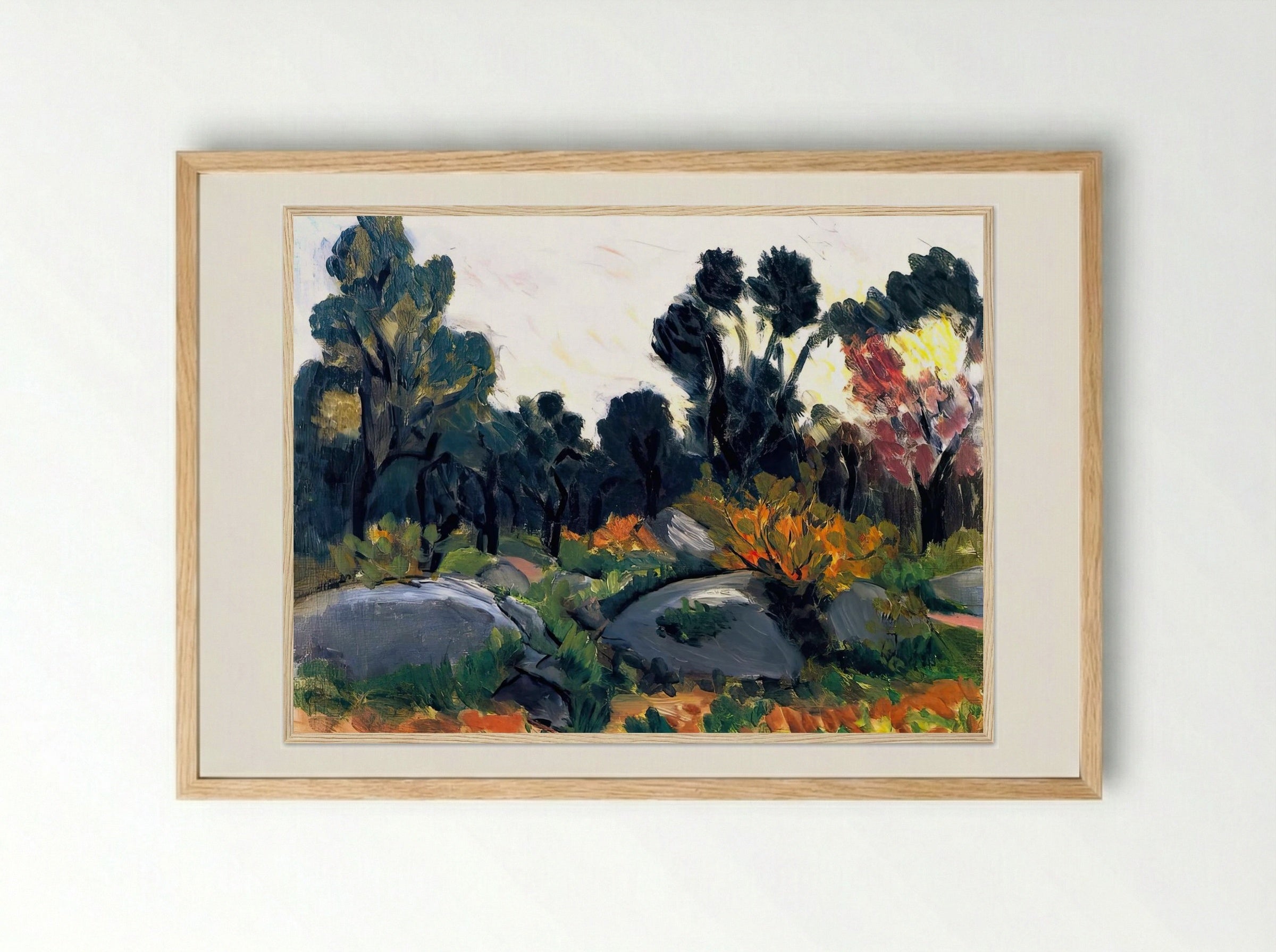 Rocks in the Vallée du Loup by Henri Matisse – Fauvist Mountain Landscape Print.png - Framed Print Wood