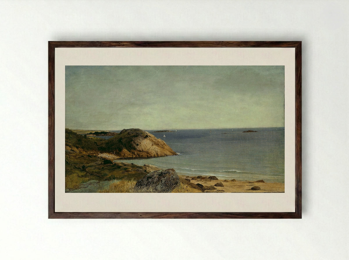 Rocky Coast - John Frederick Kensett - Framed Print Dark Wood