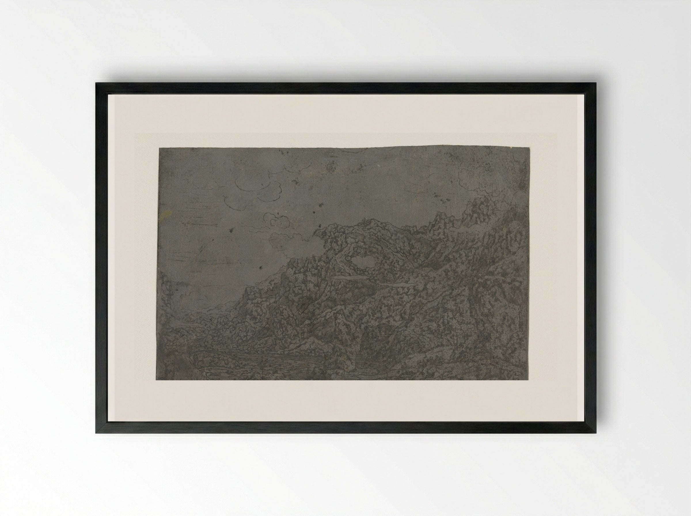 Rocky Landscape with Low Clouds - Hercules Segers - Framed Print Black