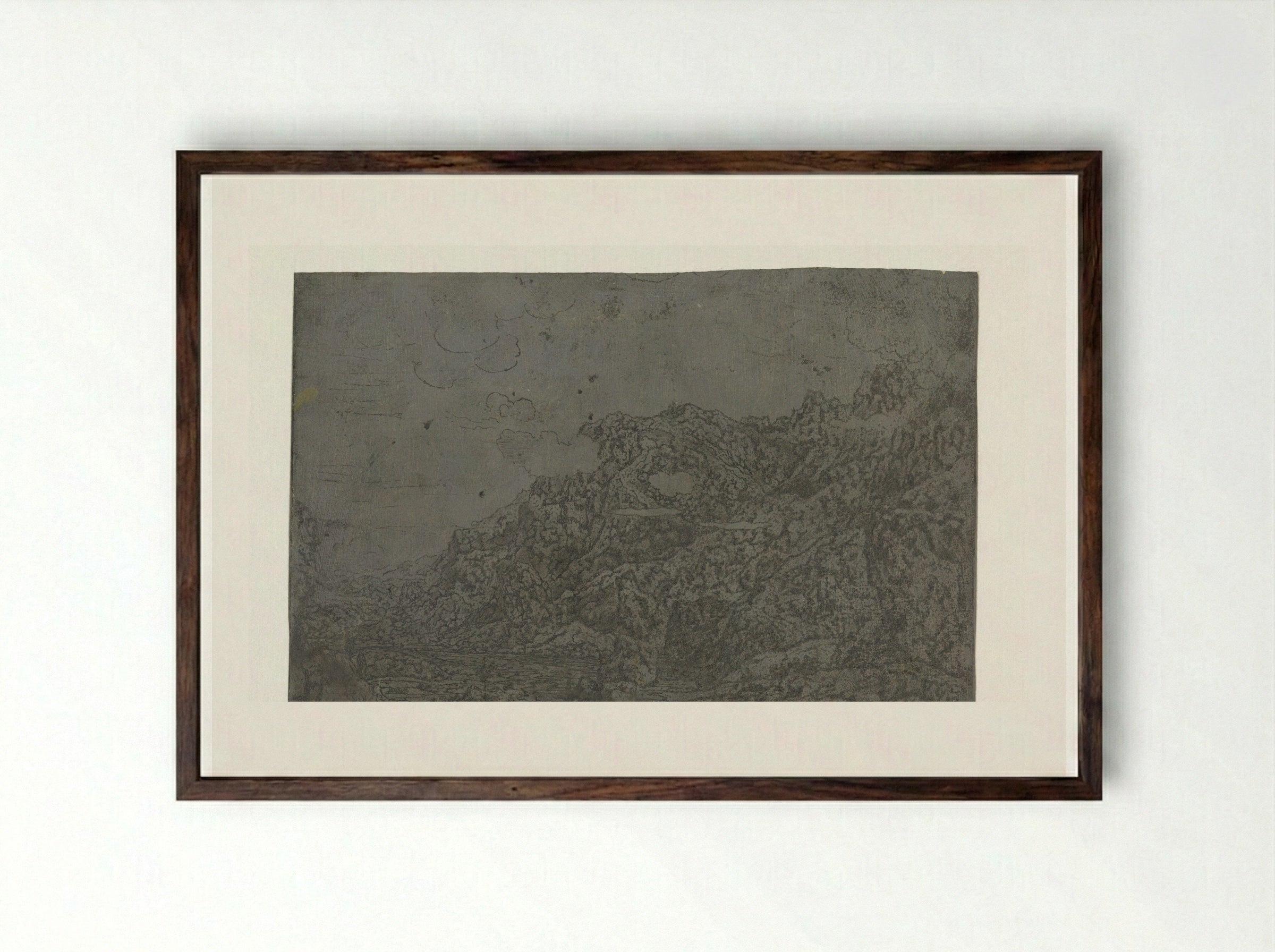 Rocky Landscape with Low Clouds - Hercules Segers - Framed Print Dark Wood