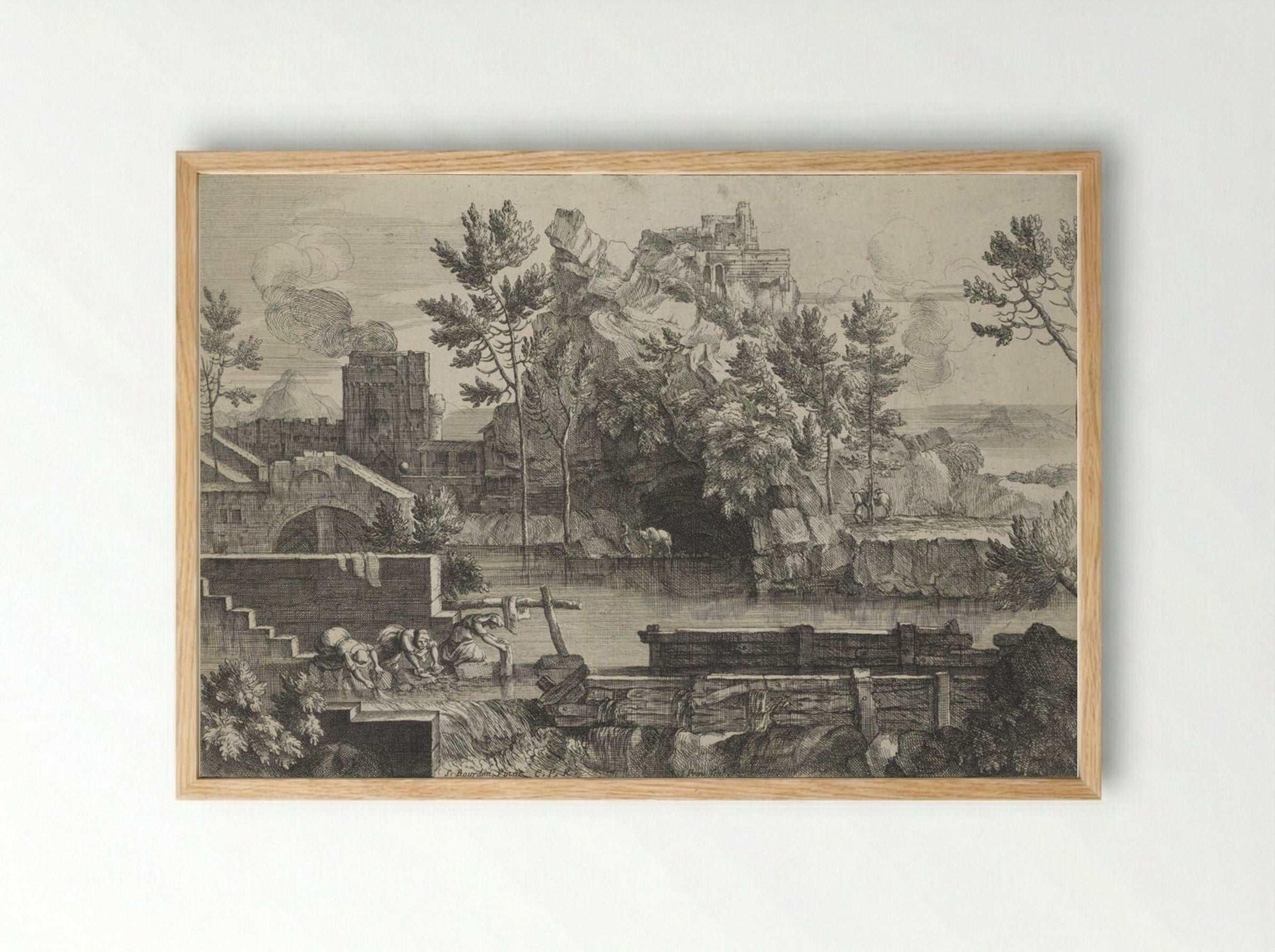 Rocky Landscape (with Women Washing Clothes) - Jacques Prou - Framed Print Wood
