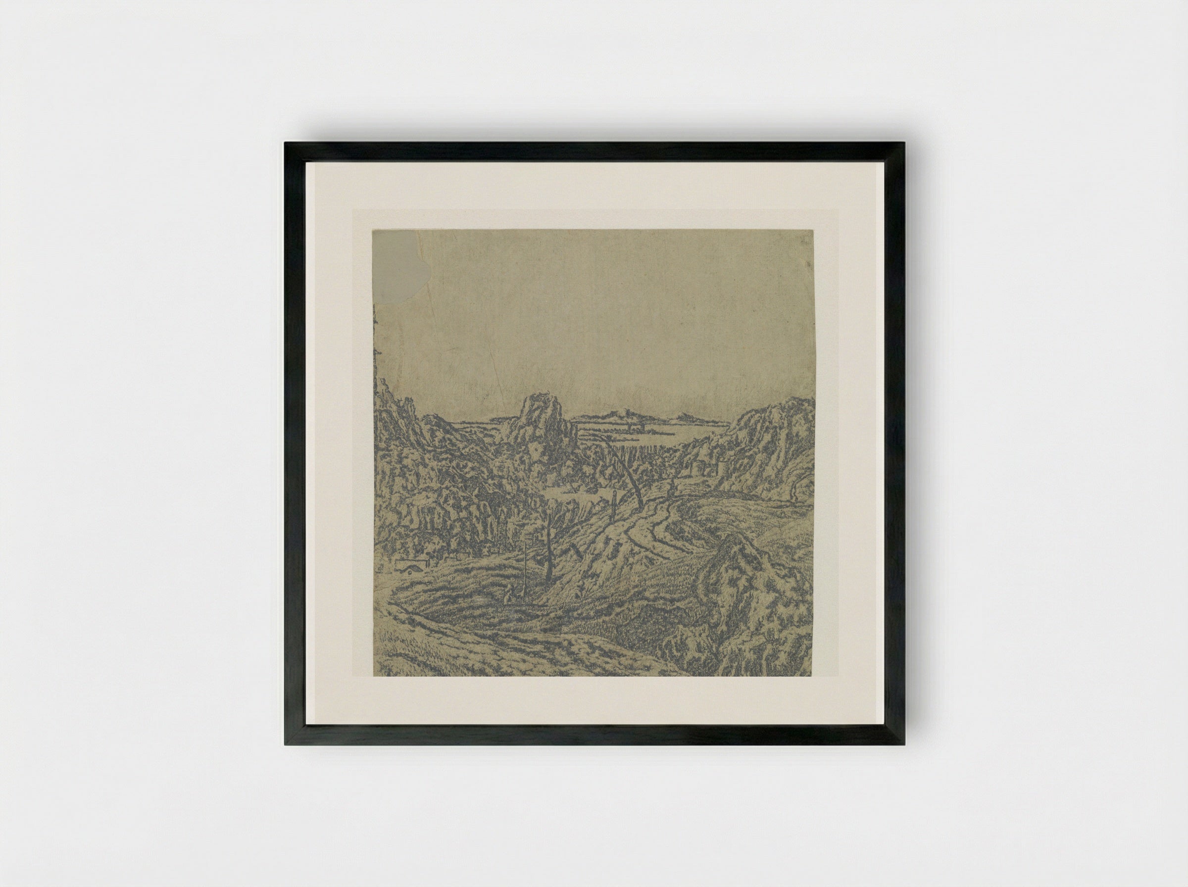 Rocky Landscape with a Chasm, Second Version - Hercules Segers - Framed Print Black