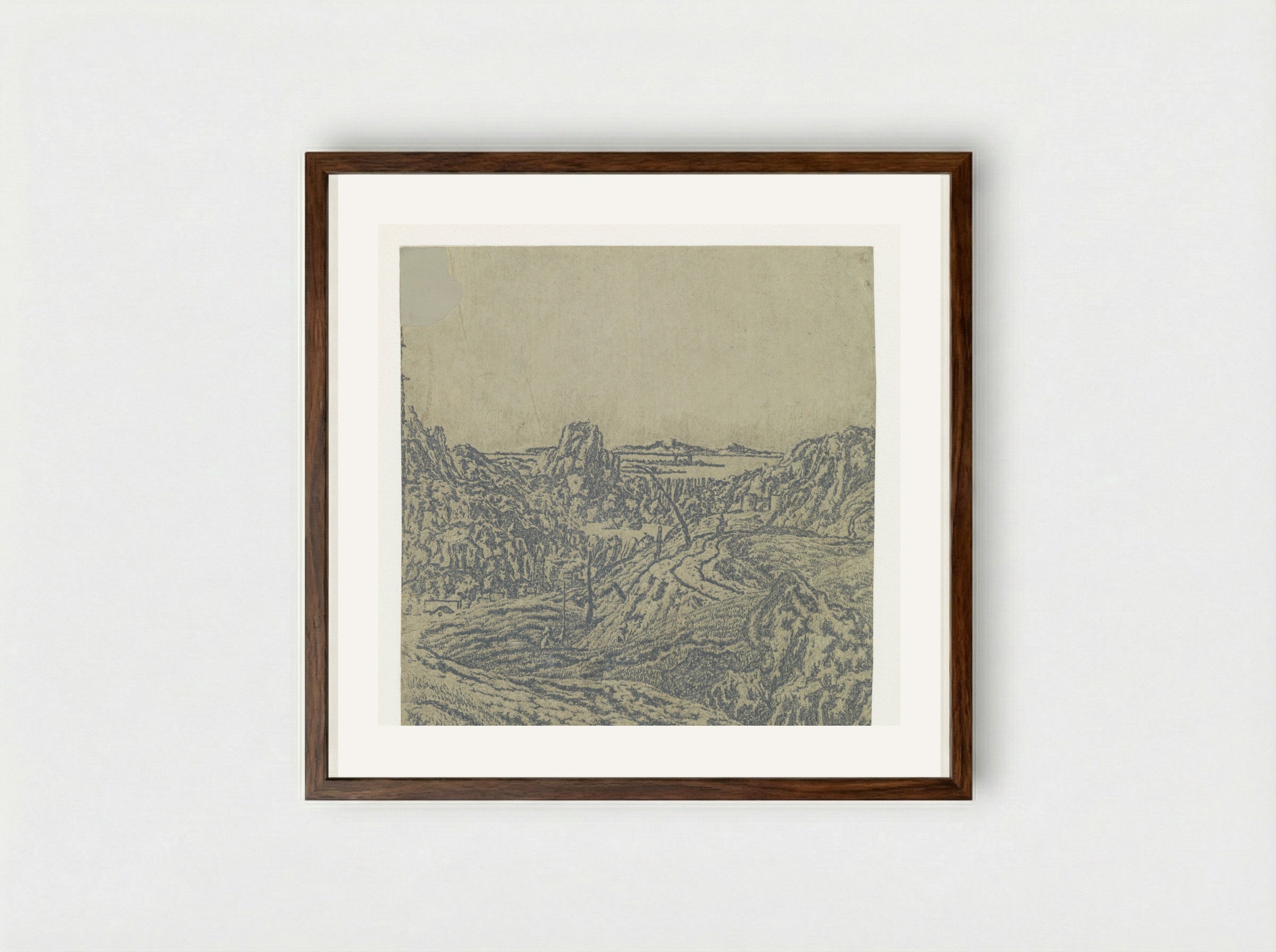 Rocky Landscape with a Chasm, Second Version - Hercules Segers - Framed Print Dark Wood