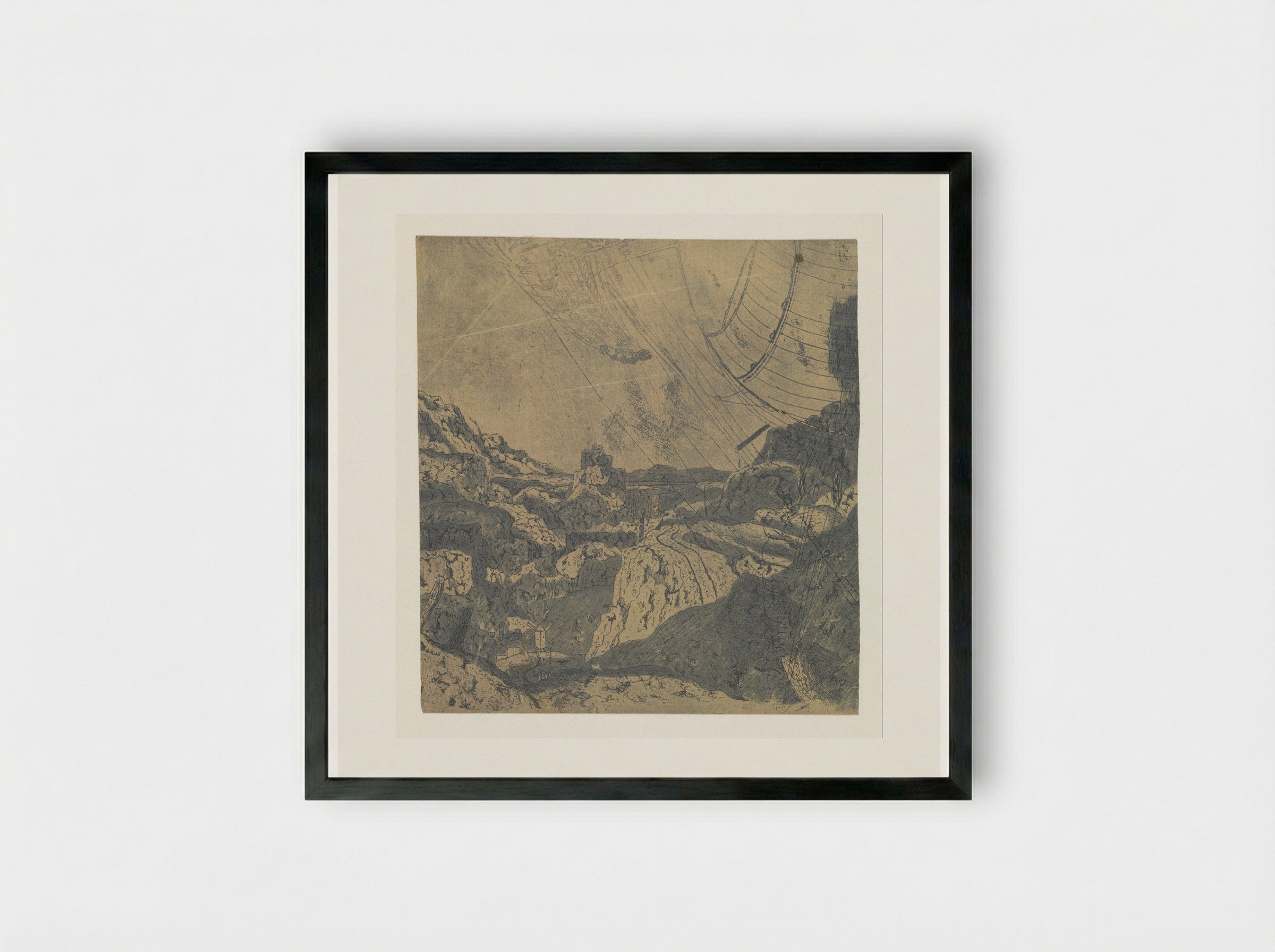 Rocky Landscape with a Gorge, First Version - Hercules Segers - Framed Print Black