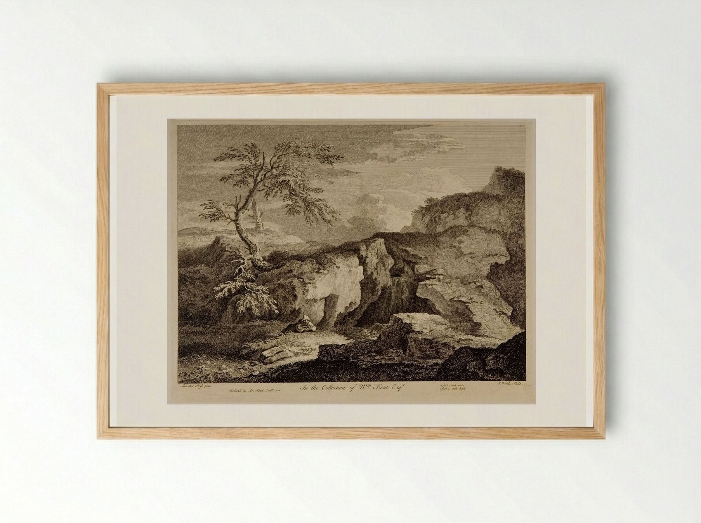Rocky Landscape with a Hermit Reading - John Wood - Framed Print Wood