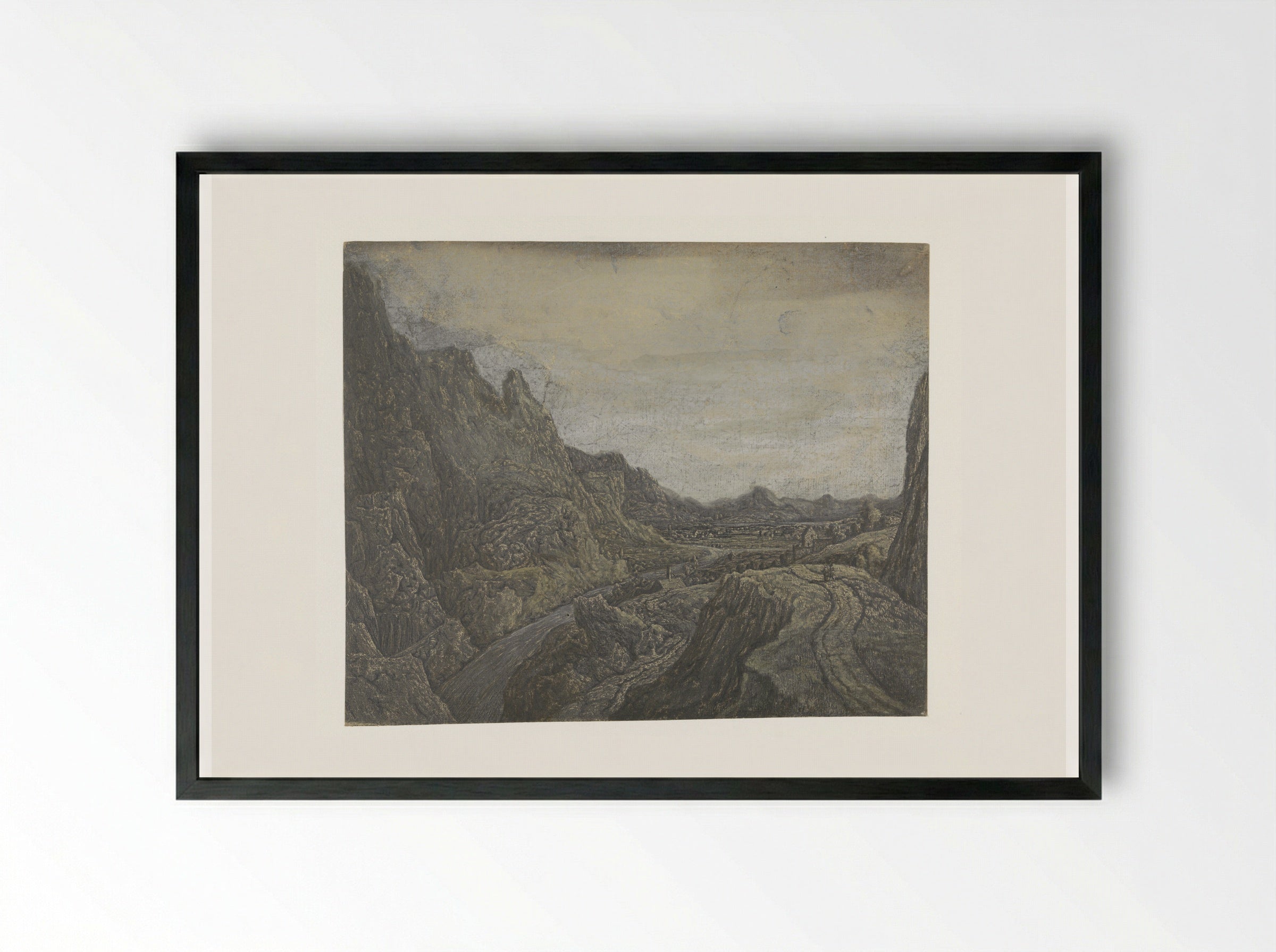 Rocky Landscape with a Road and a River - Hercules Segers - Framed Print Black