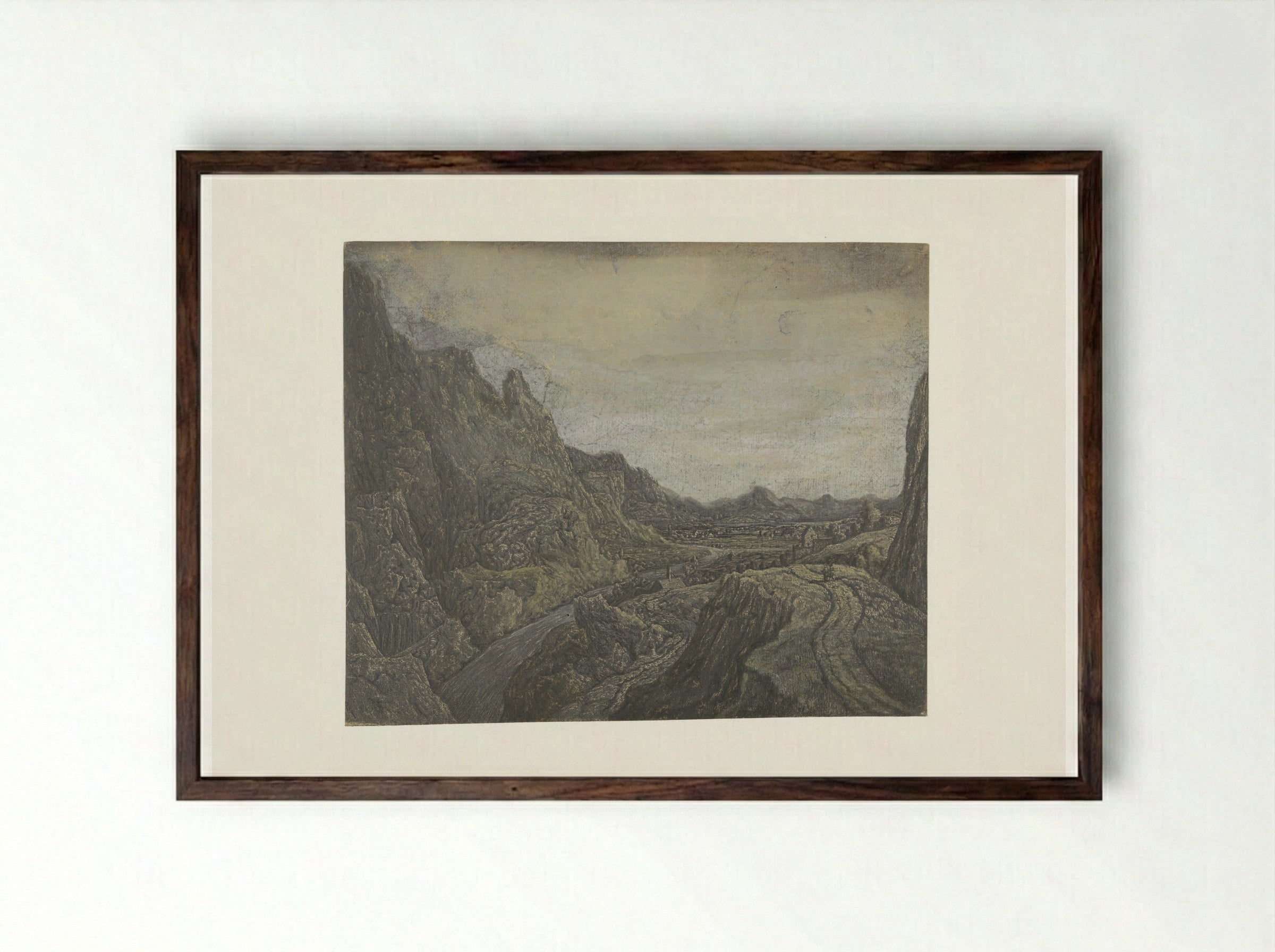 Rocky Landscape with a Road and a River - Hercules Segers - Framed Print Dark Wood