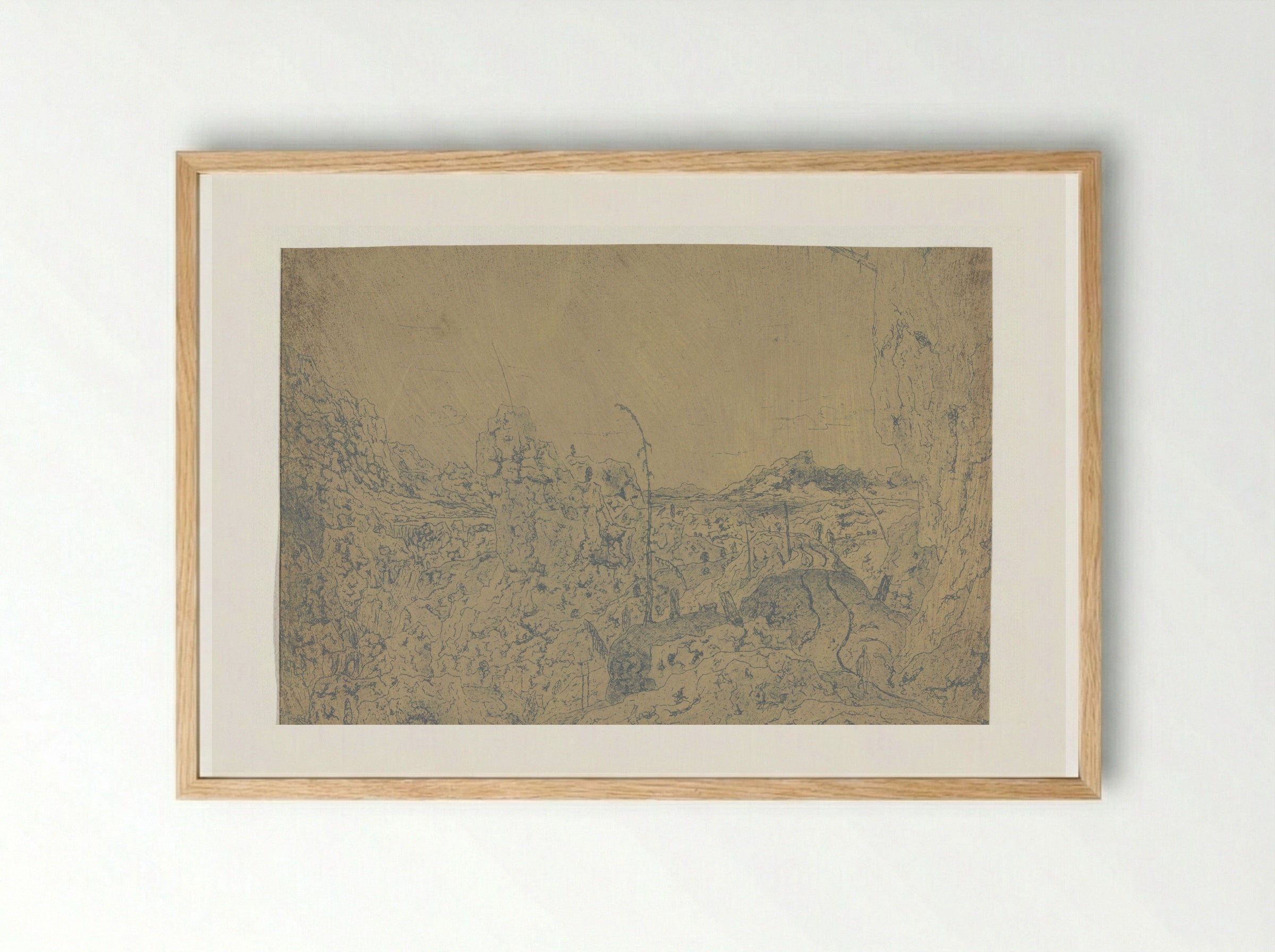 Rocky Landscape with a Wanderer, First Version - Hercules Segers - Framed Print Wood