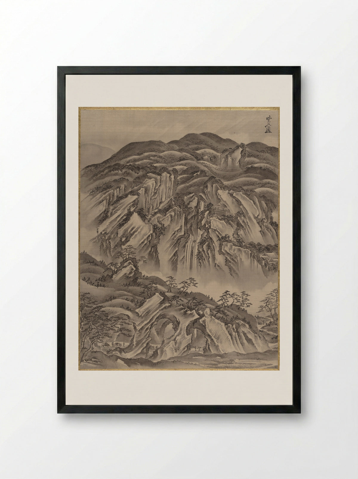 Rocky Landscape - Kawanabe Kyōsai - Framed Print Black