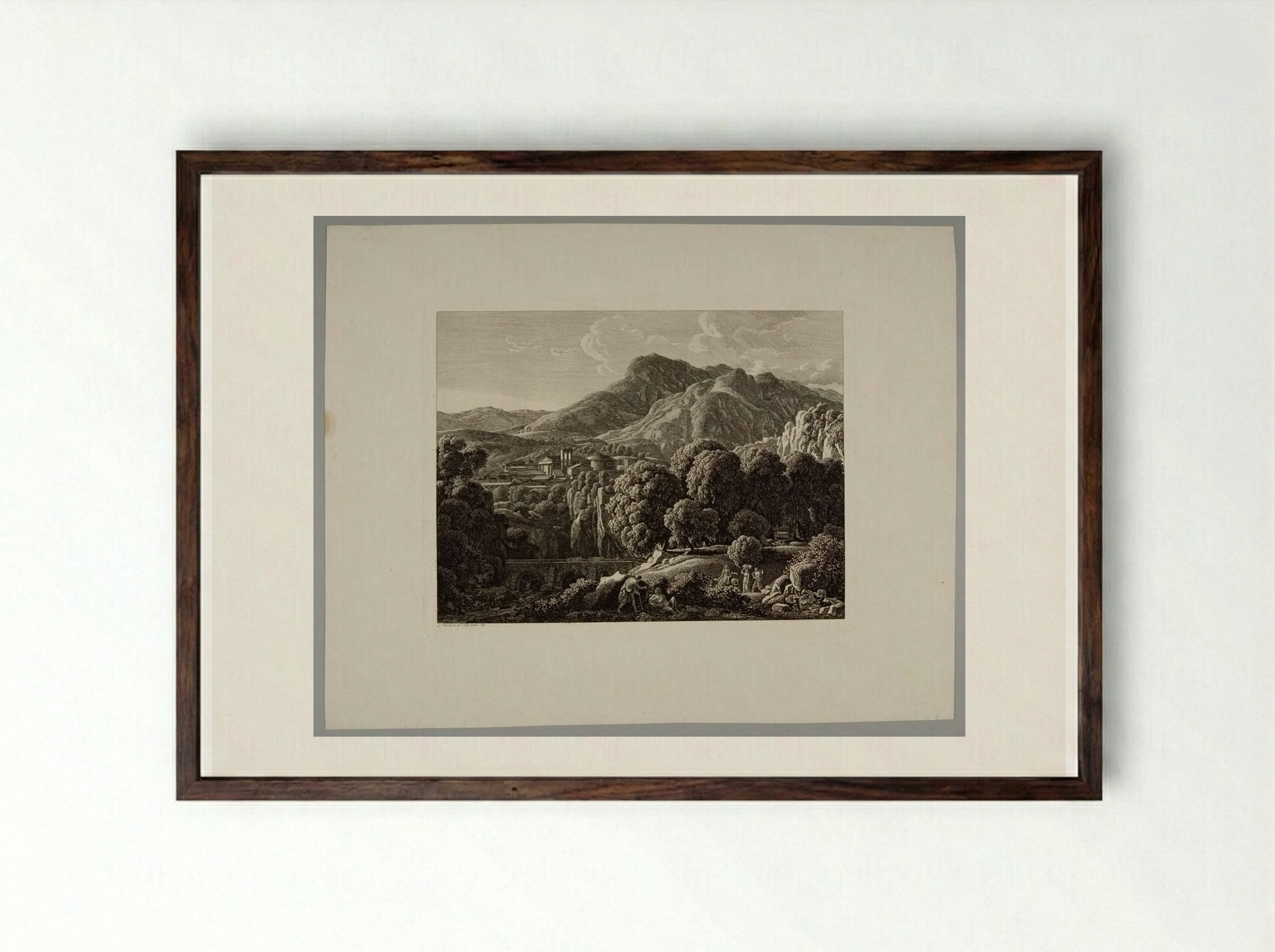 Rocky Landscape - Johann Christian Reinhart - Framed Print Dark Wood