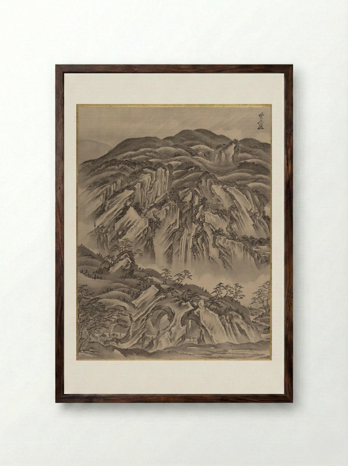Rocky Landscape - Kawanabe Kyōsai - Framed Print Dark Wood