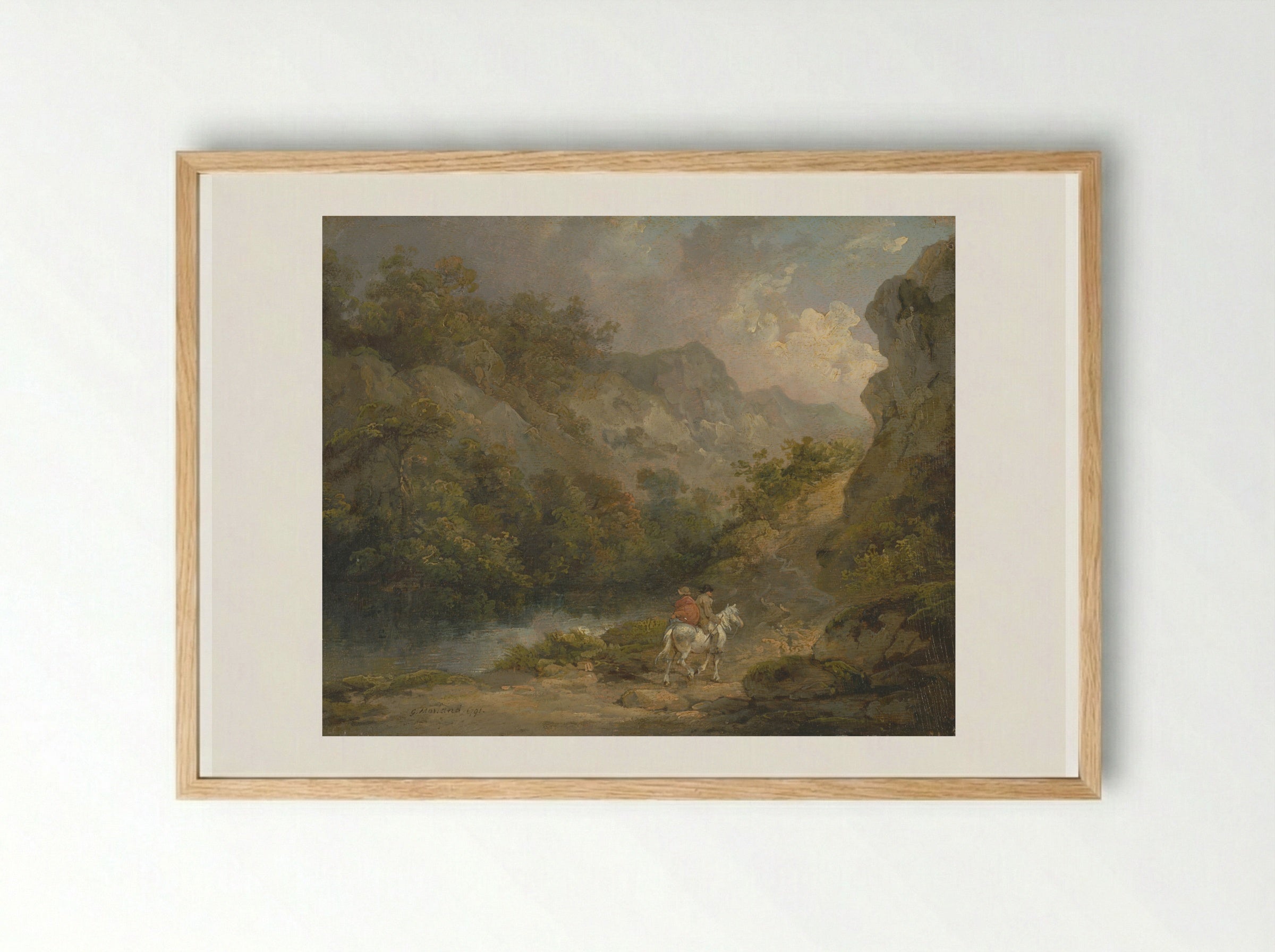 Rocky River Scene with Travellers - George Morland - Framed Print Wood