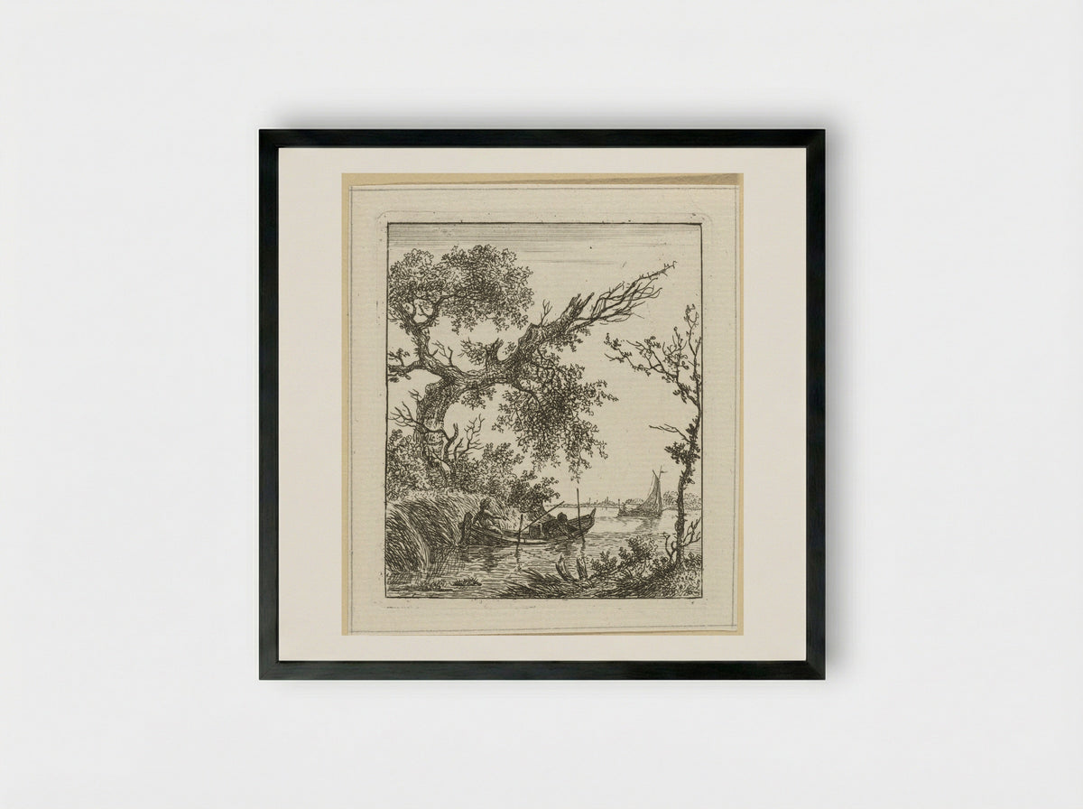 Roeiboot met twee mannen - Hermanus Fock - Framed Print Black