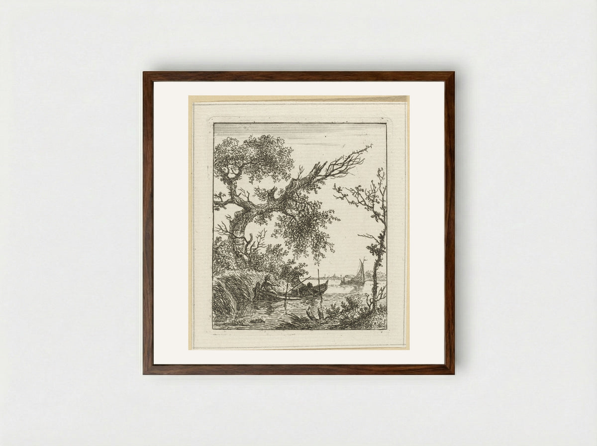 Roeiboot met twee mannen - Hermanus Fock - Framed Print Dark Wood