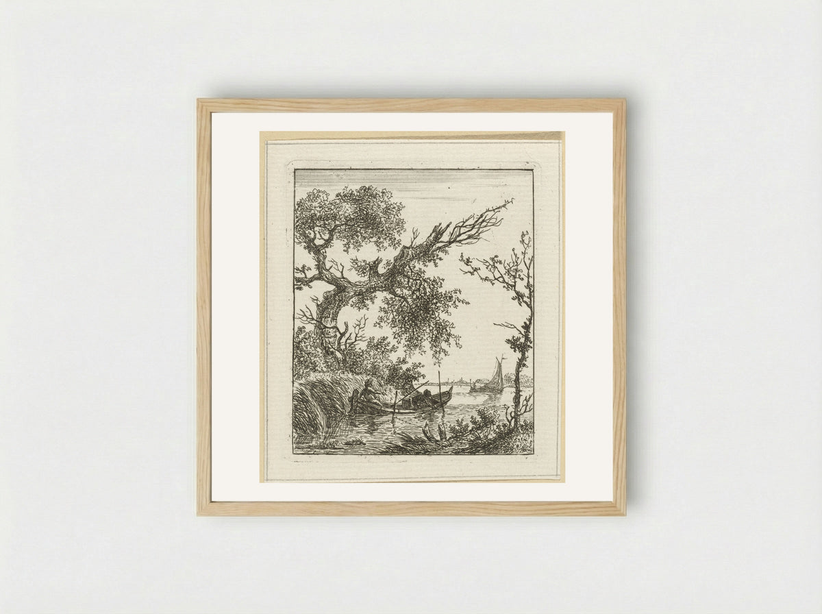 Roeiboot met twee mannen - Hermanus Fock - Framed Print Wood