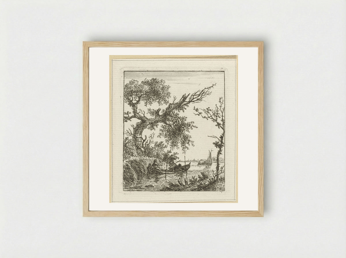 Roeiboot met twee mannen - Hermanus Fock - Framed Print Wood