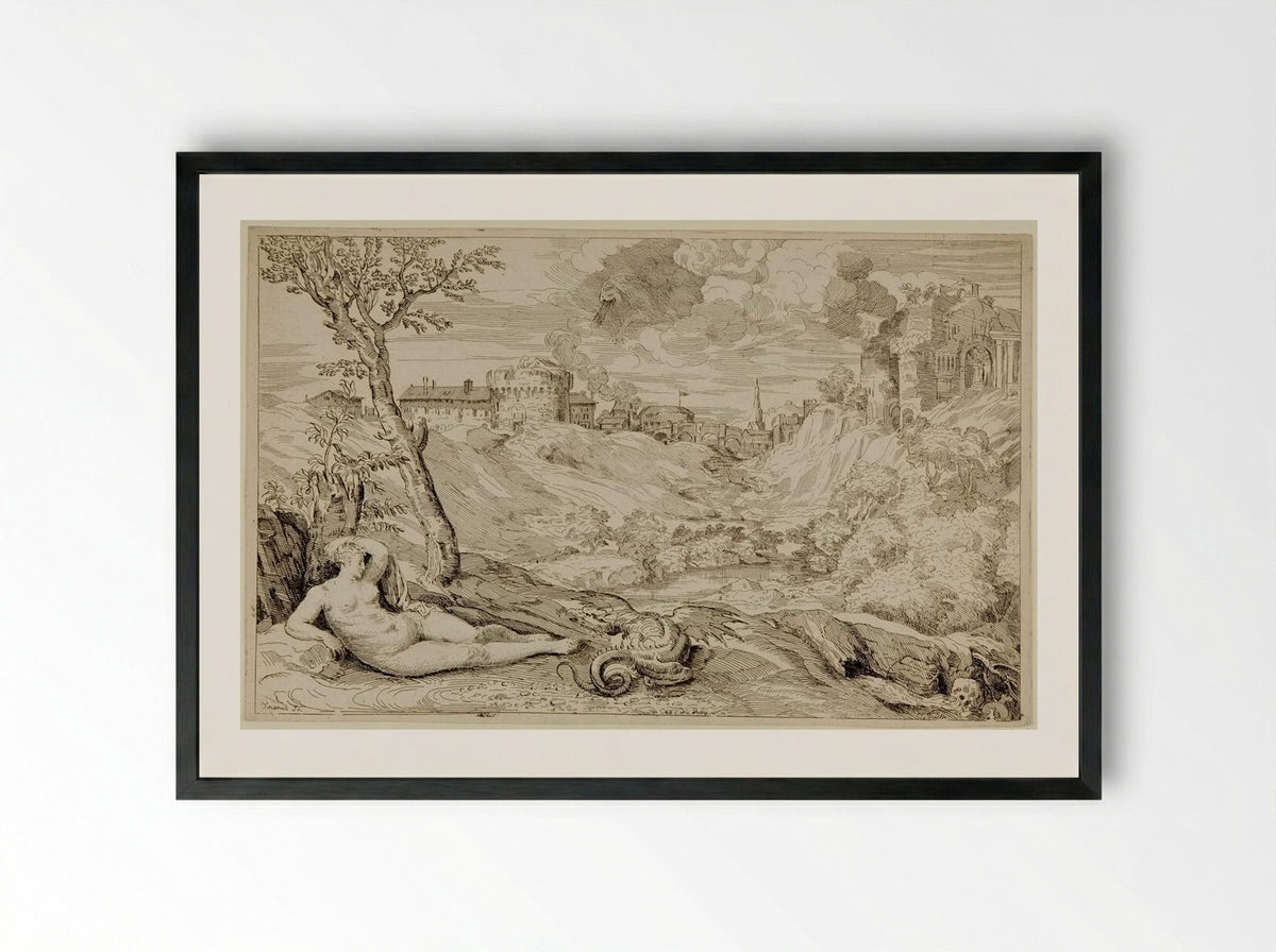 Roger and Angelica - Anne Claude Philippe de Thubières, comte de Caylus - Framed Print Black