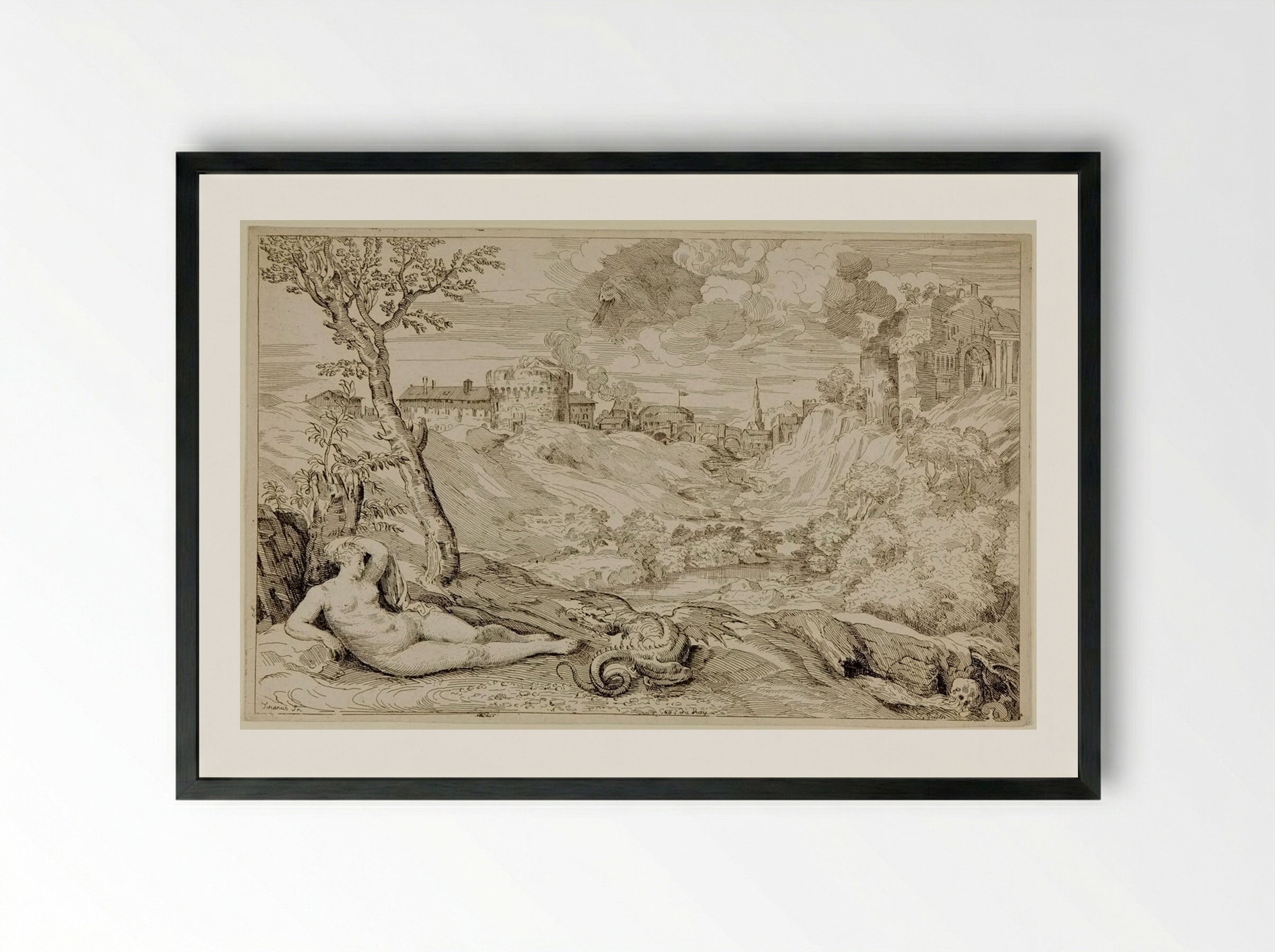 Roger and Angelica - Anne Claude Philippe de Thubières, comte de Caylus - Framed Print Black