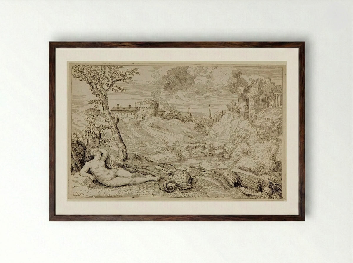 Roger and Angelica - Anne Claude Philippe de Thubières, comte de Caylus - Framed Print Dark Wood