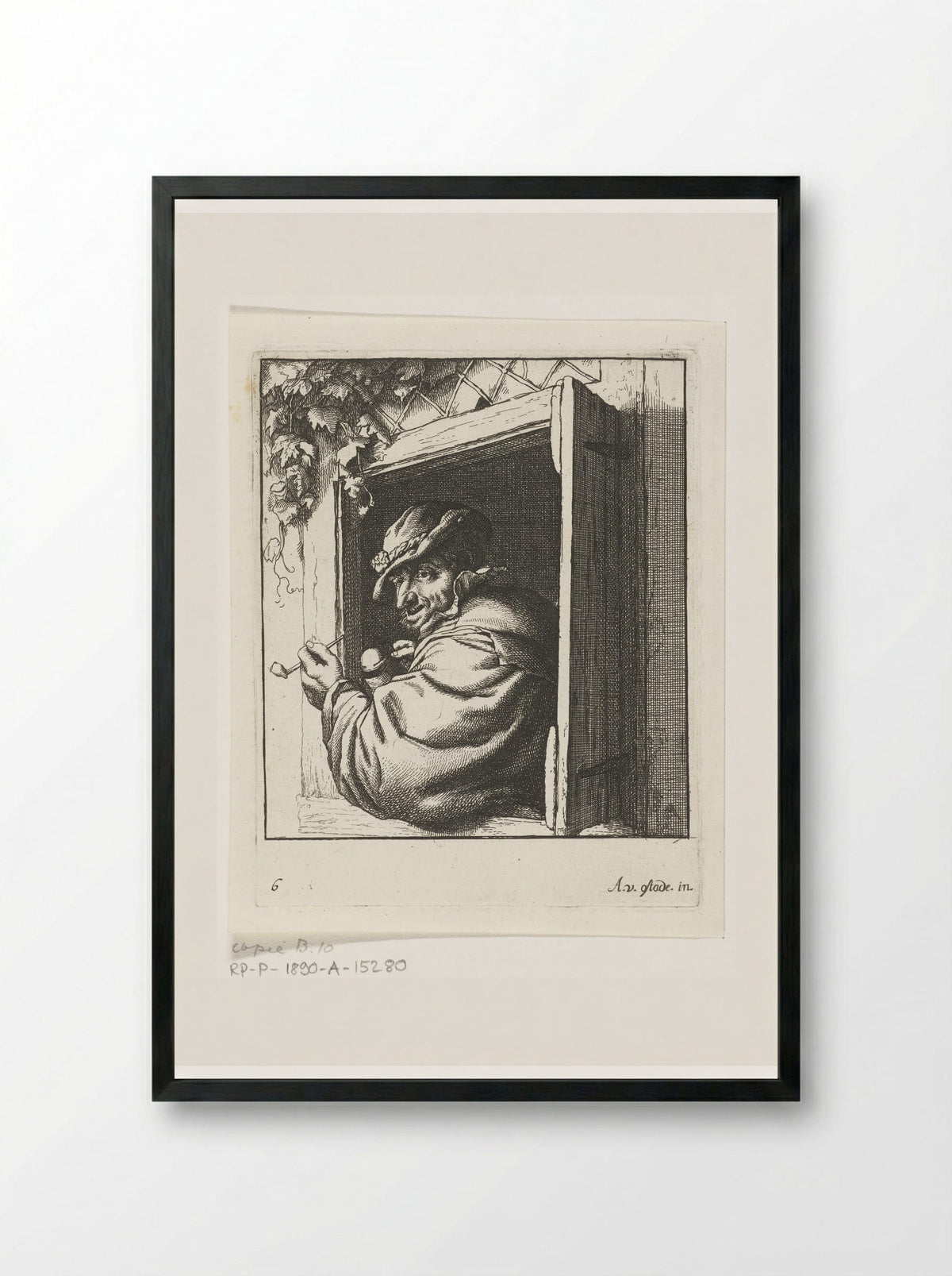 Rokende boer in een raamopening - Abraham Bloteling - Framed Print Black