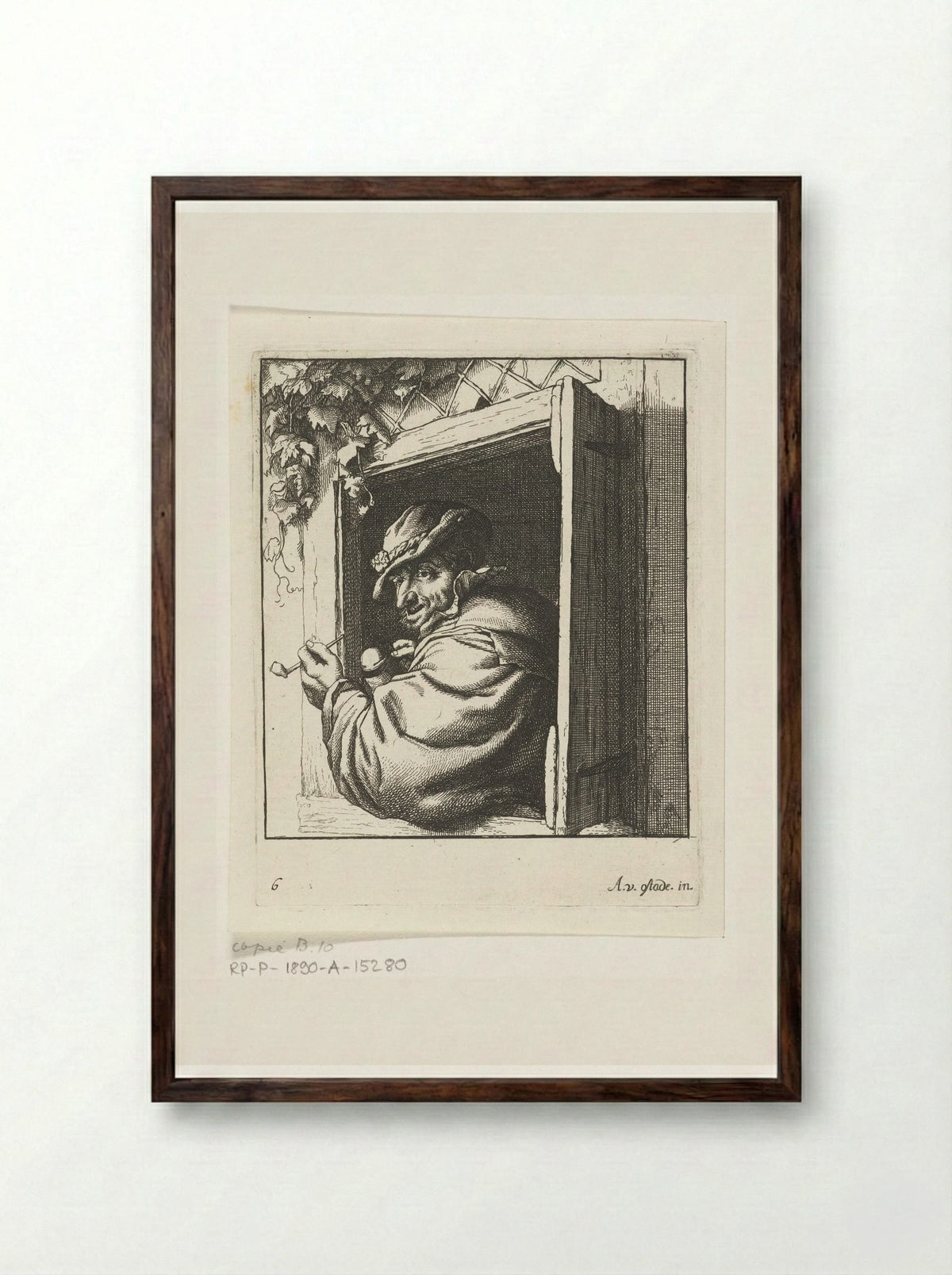 Rokende boer in een raamopening - Abraham Bloteling - Framed Print Dark Wood