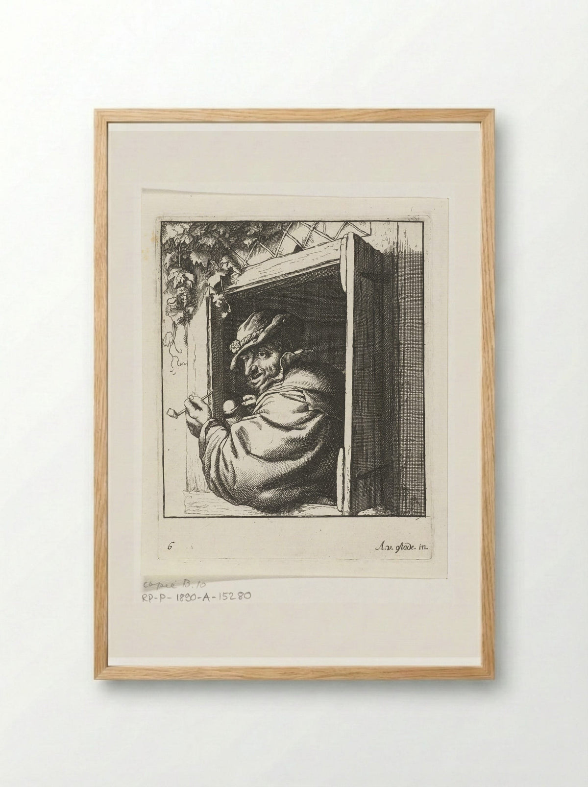 Rokende boer in een raamopening - Abraham Bloteling - Framed Print Wood