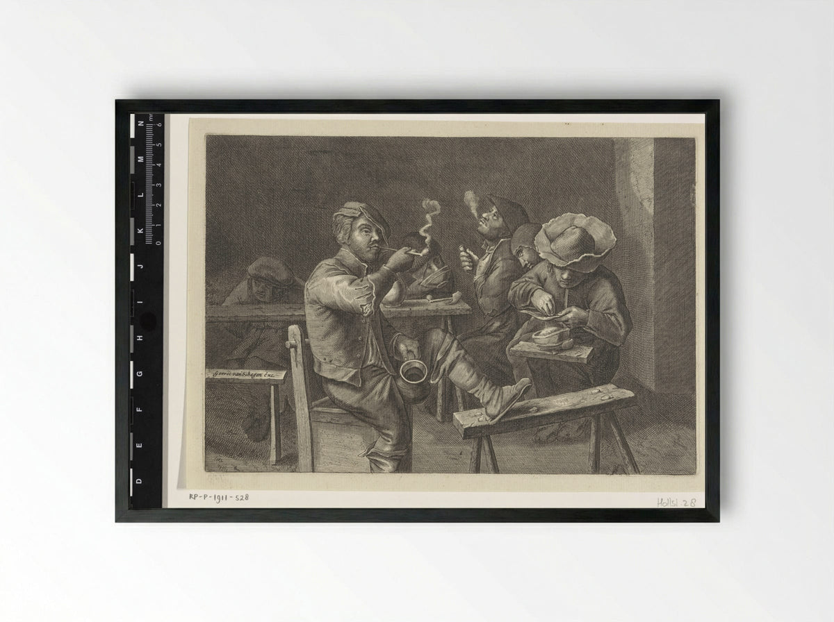 Rokende boeren rond een tafel - Gerrit Lucasz van Schagen - Framed Print Black