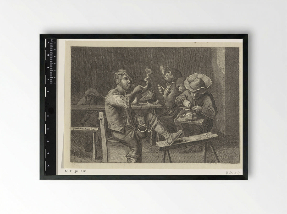 Rokende boeren rond een tafel - Gerrit Lucasz van Schagen - Framed Print Black