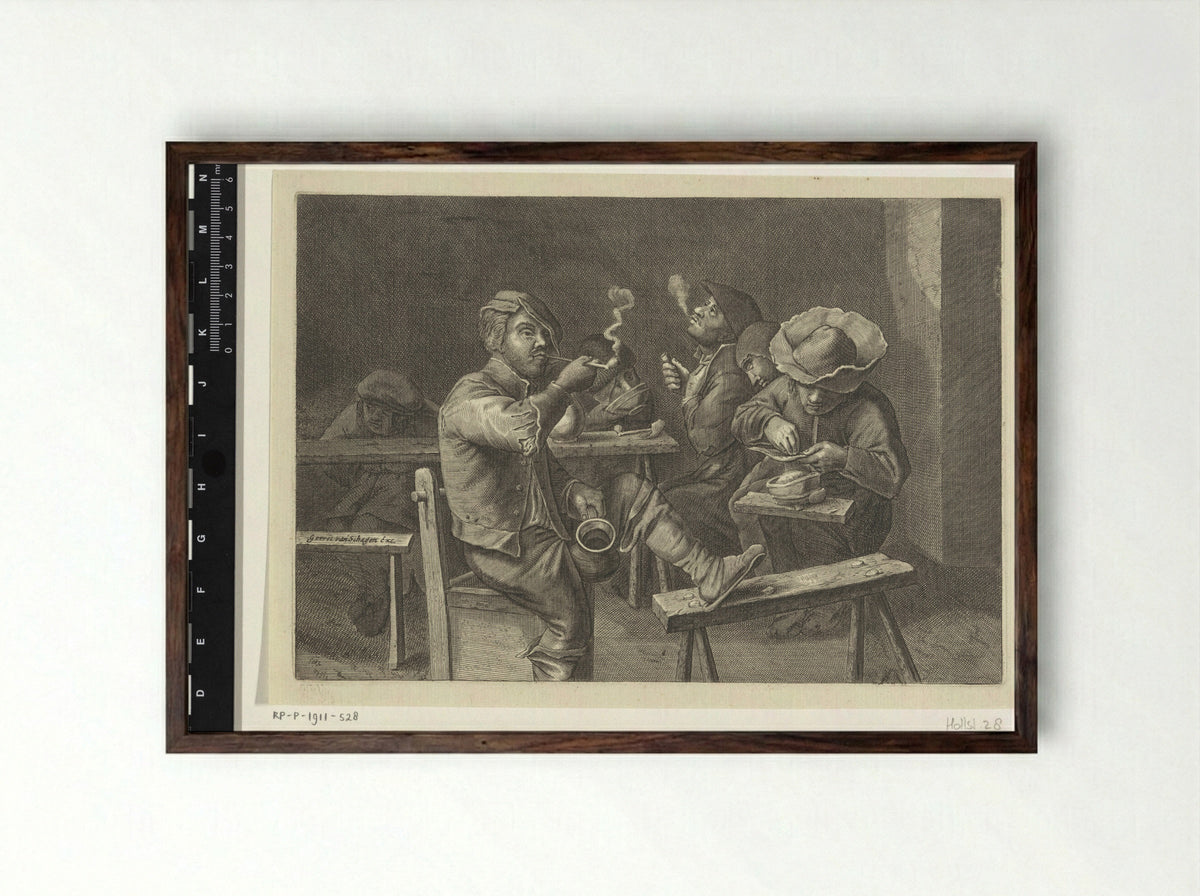 Rokende boeren rond een tafel - Gerrit Lucasz van Schagen - Framed Print Dark Wood