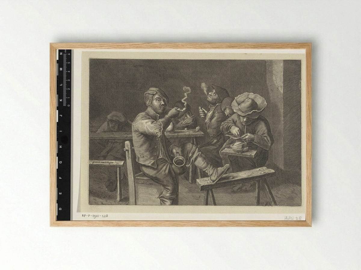 Rokende boeren rond een tafel - Gerrit Lucasz van Schagen - Framed Print Wood