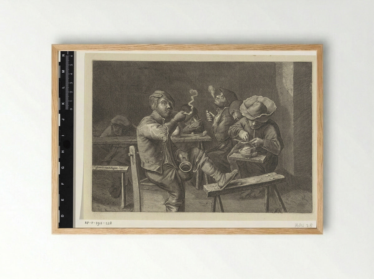 Rokende boeren rond een tafel - Gerrit Lucasz van Schagen - Framed Print Wood