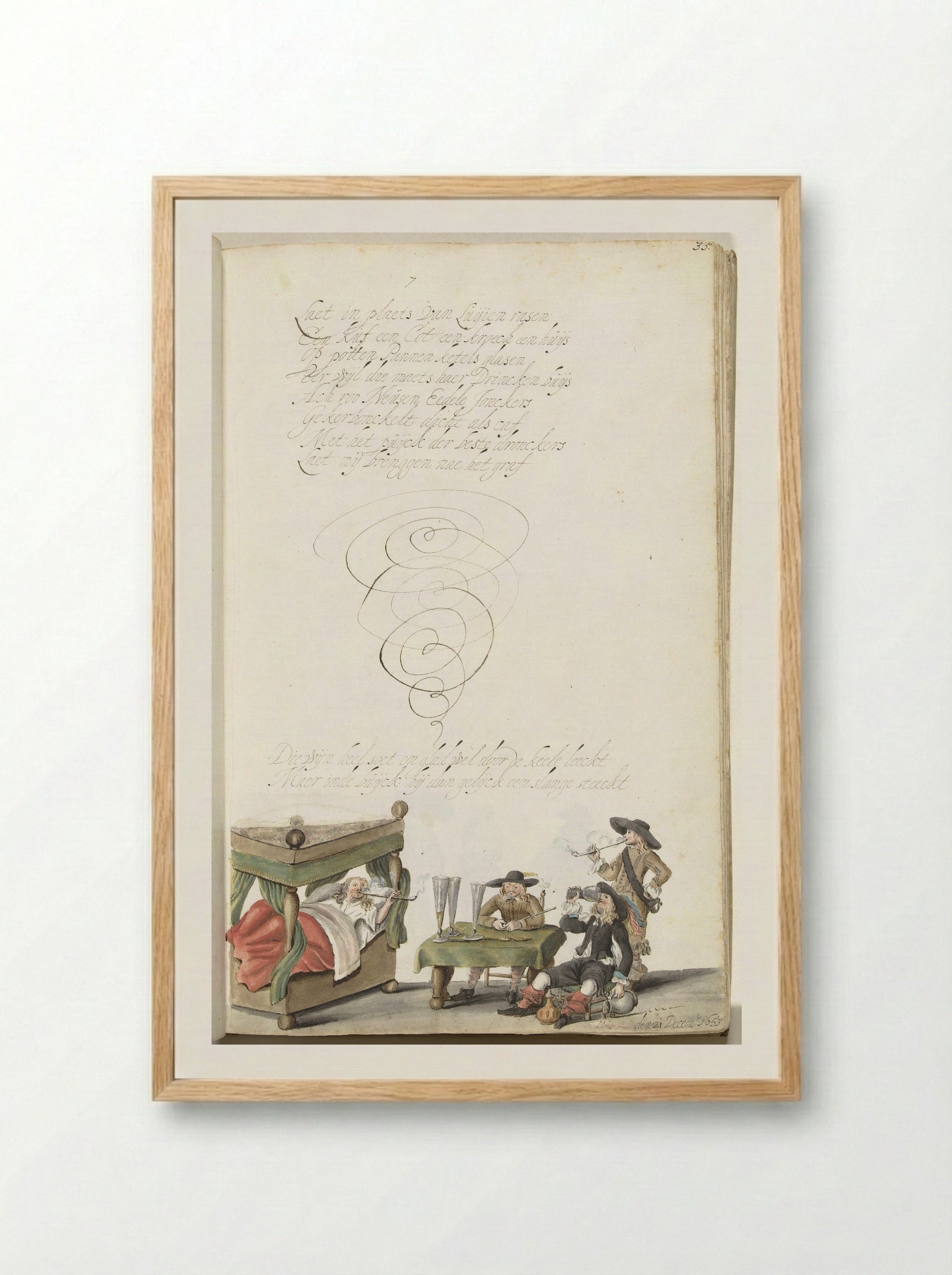Roker in bed, omringd door zijn kameraden - Gesina ter Borch - Framed Print Wood
