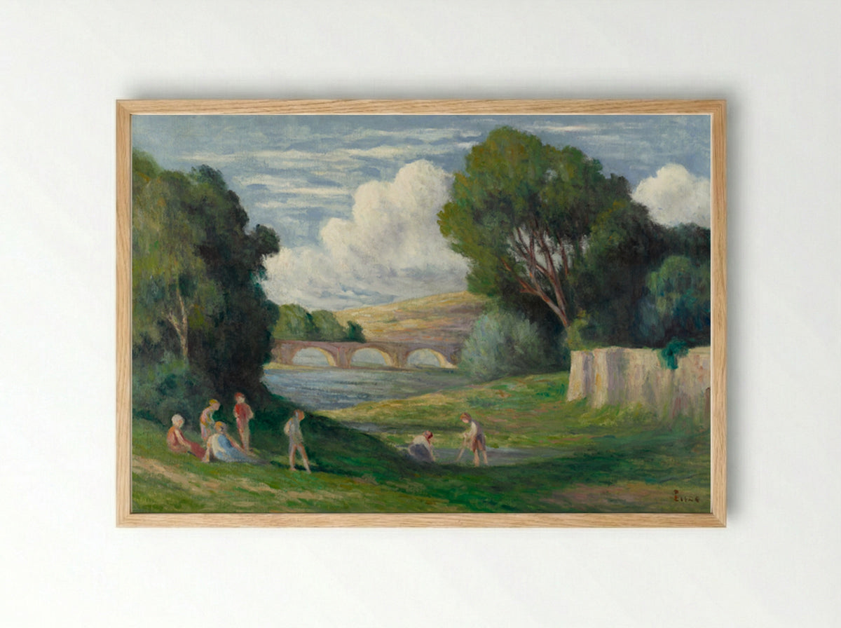 Rolleboise, Bathers Near The Arm Of The Seine - Maximilien Luce - Framed Print Wood