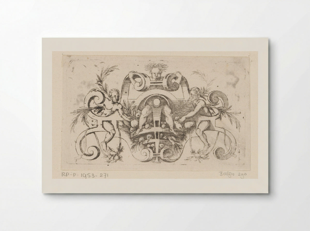 Rolwerk met fruit en figuren - Jacques Androuet du Cerceau - Poster