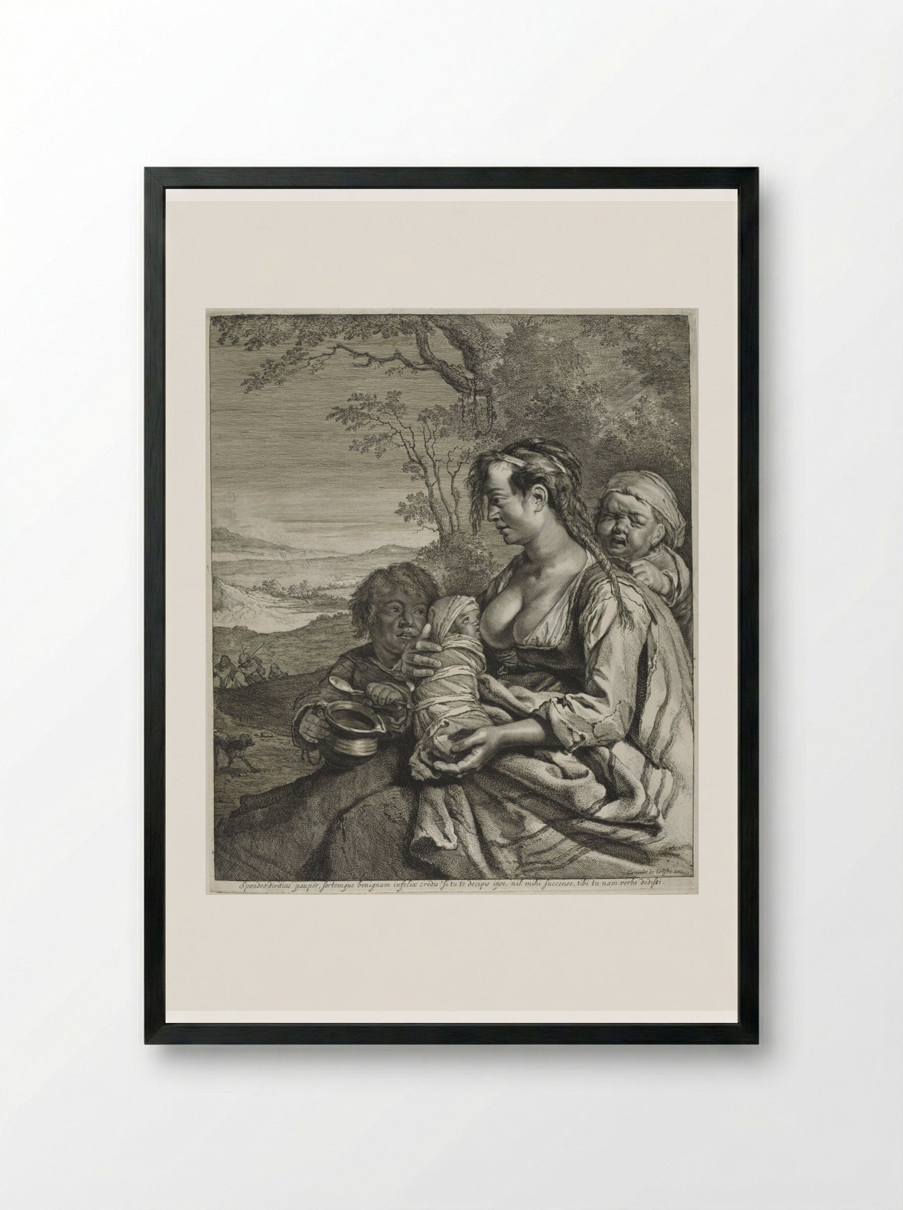 Roma Mother and Children - Cornelis Visscher - Framed Print Black