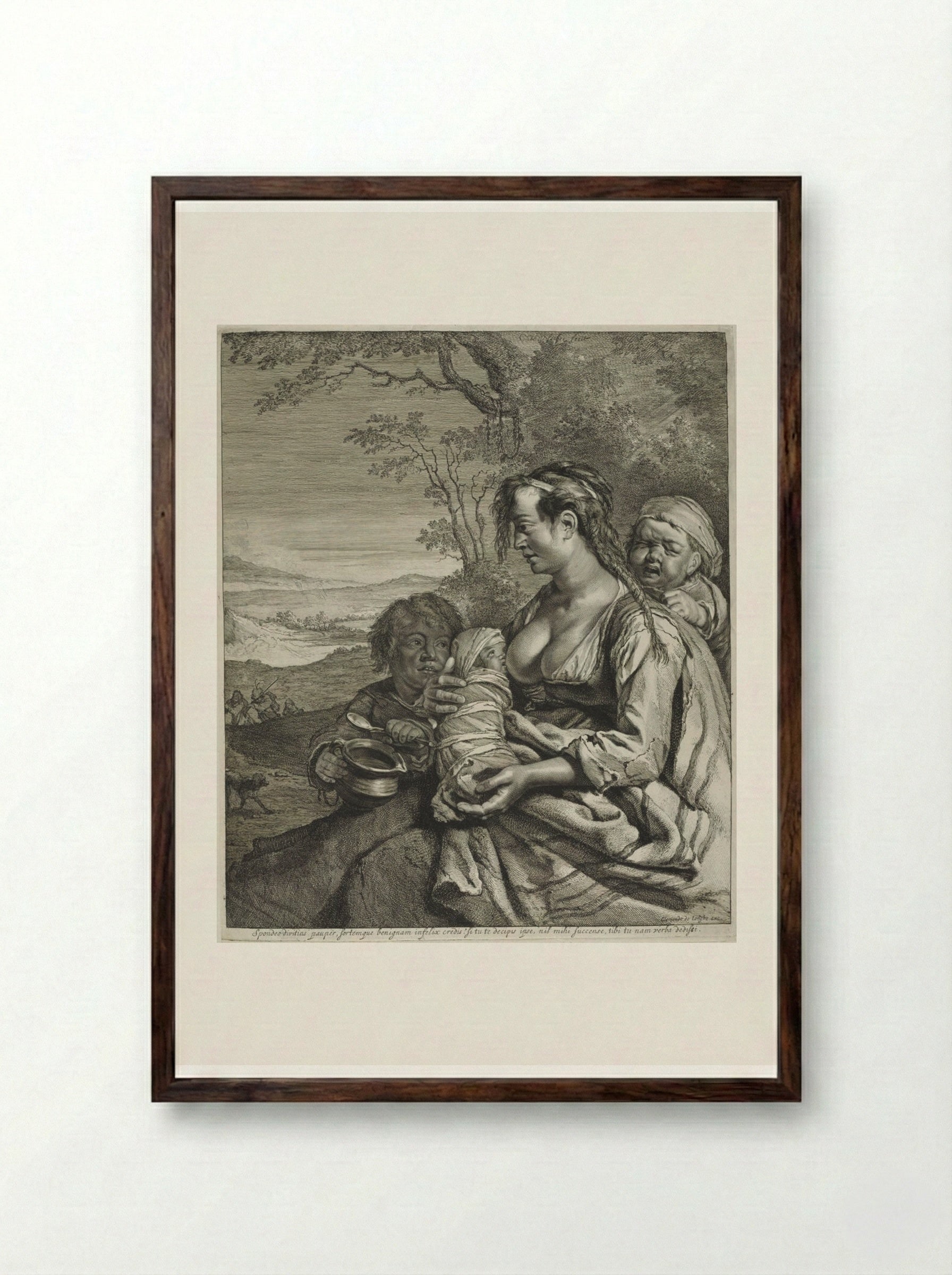 Roma Mother and Children - Cornelis Visscher - Framed Print Dark Wood