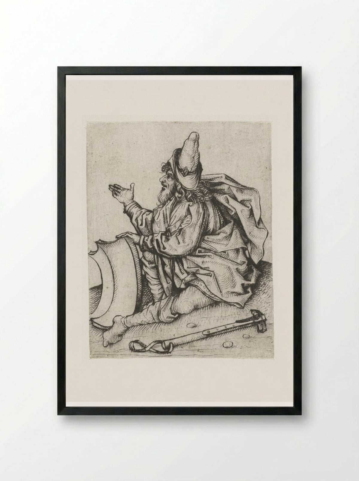 Roma man met baard en blank wapenschild - Meester van het Amsterdamse Kabinet - Framed Print Black