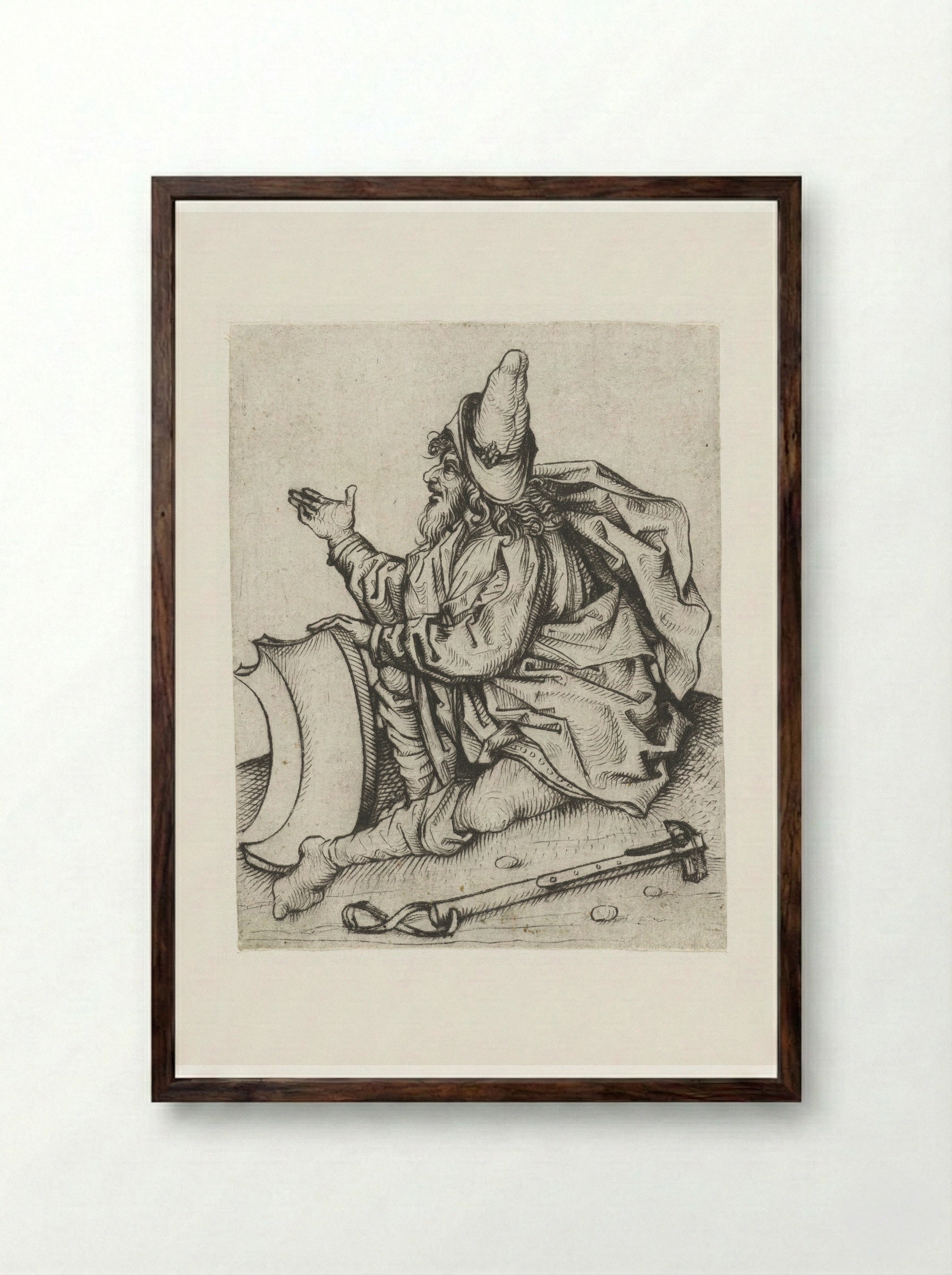 Roma man met baard en blank wapenschild - Meester van het Amsterdamse Kabinet - Framed Print Dark Wood