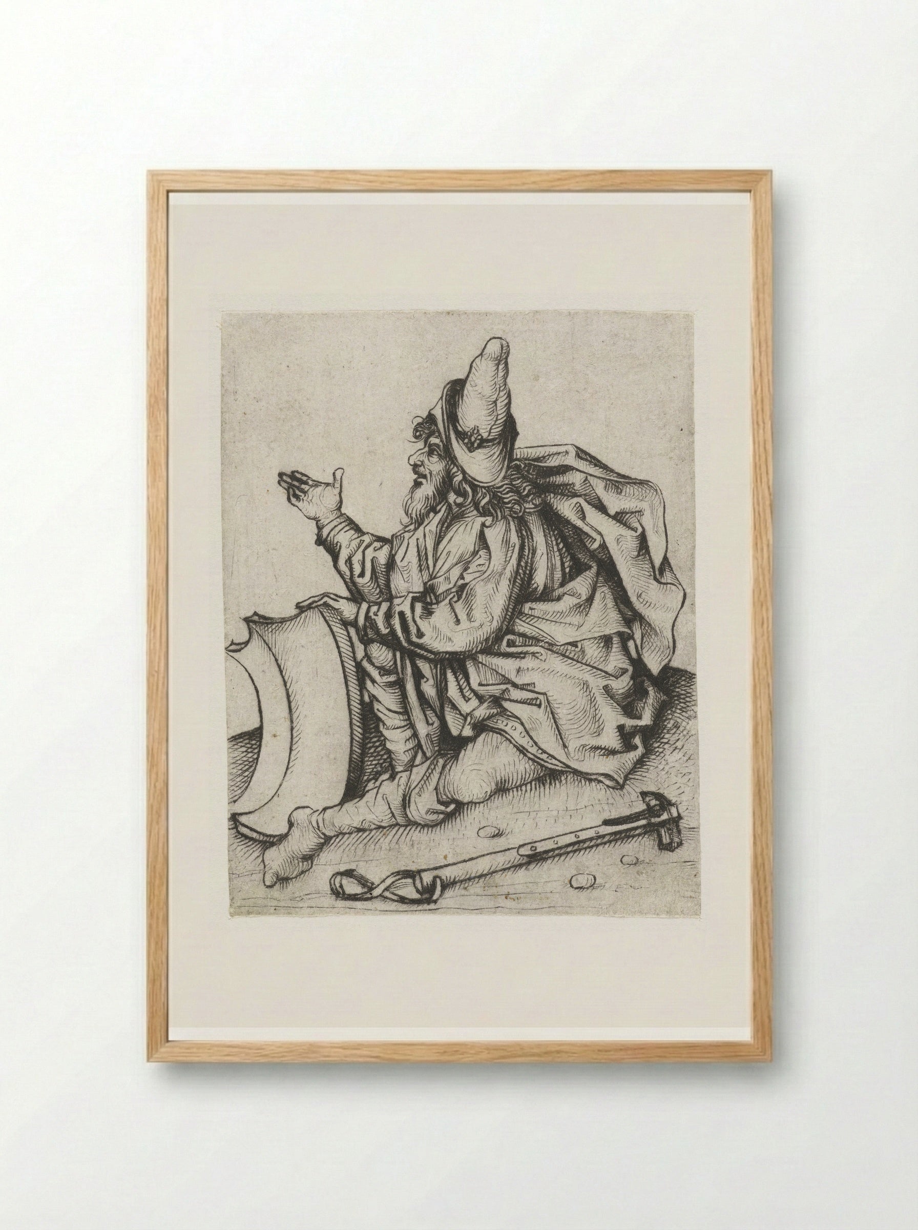 Roma man met baard en blank wapenschild - Meester van het Amsterdamse Kabinet - Framed Print Wood