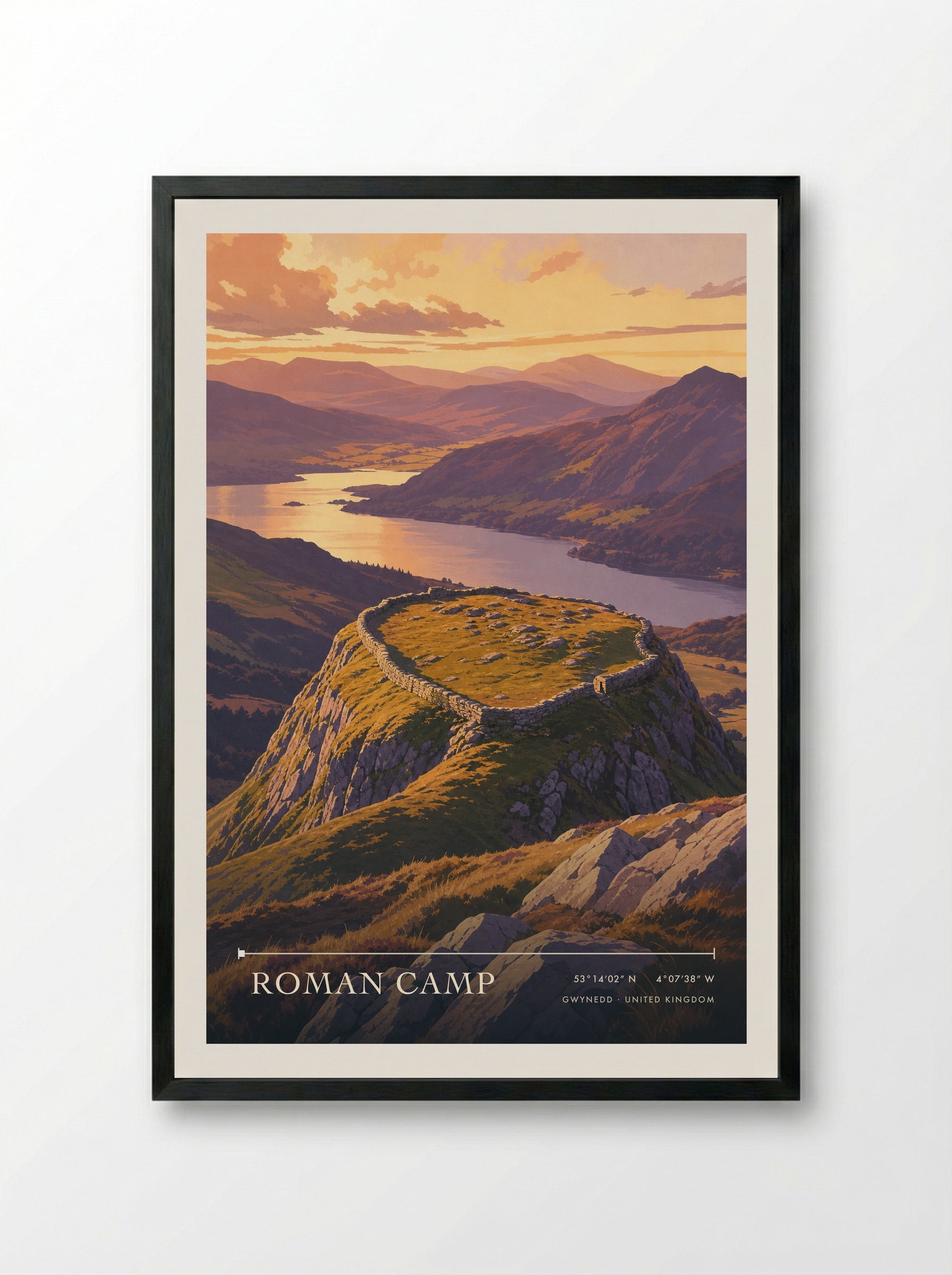 Roman Camp Gwynedd United Kingdom Travel Poster - Framed Print Black