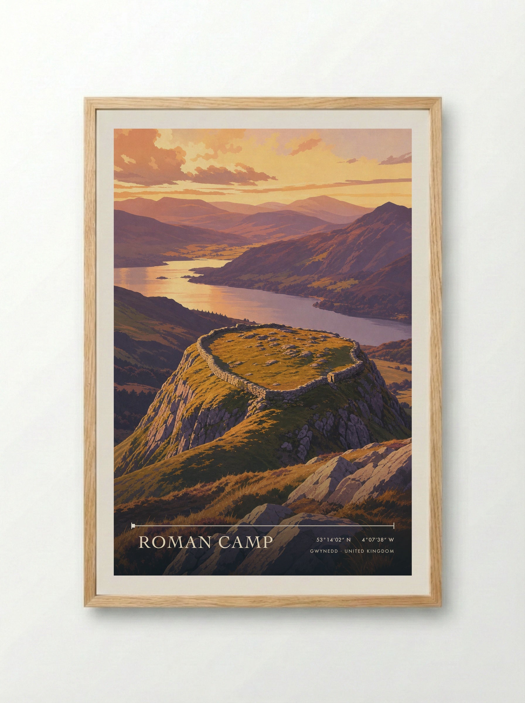Roman Camp Gwynedd United Kingdom Travel Poster - Framed Print Wood