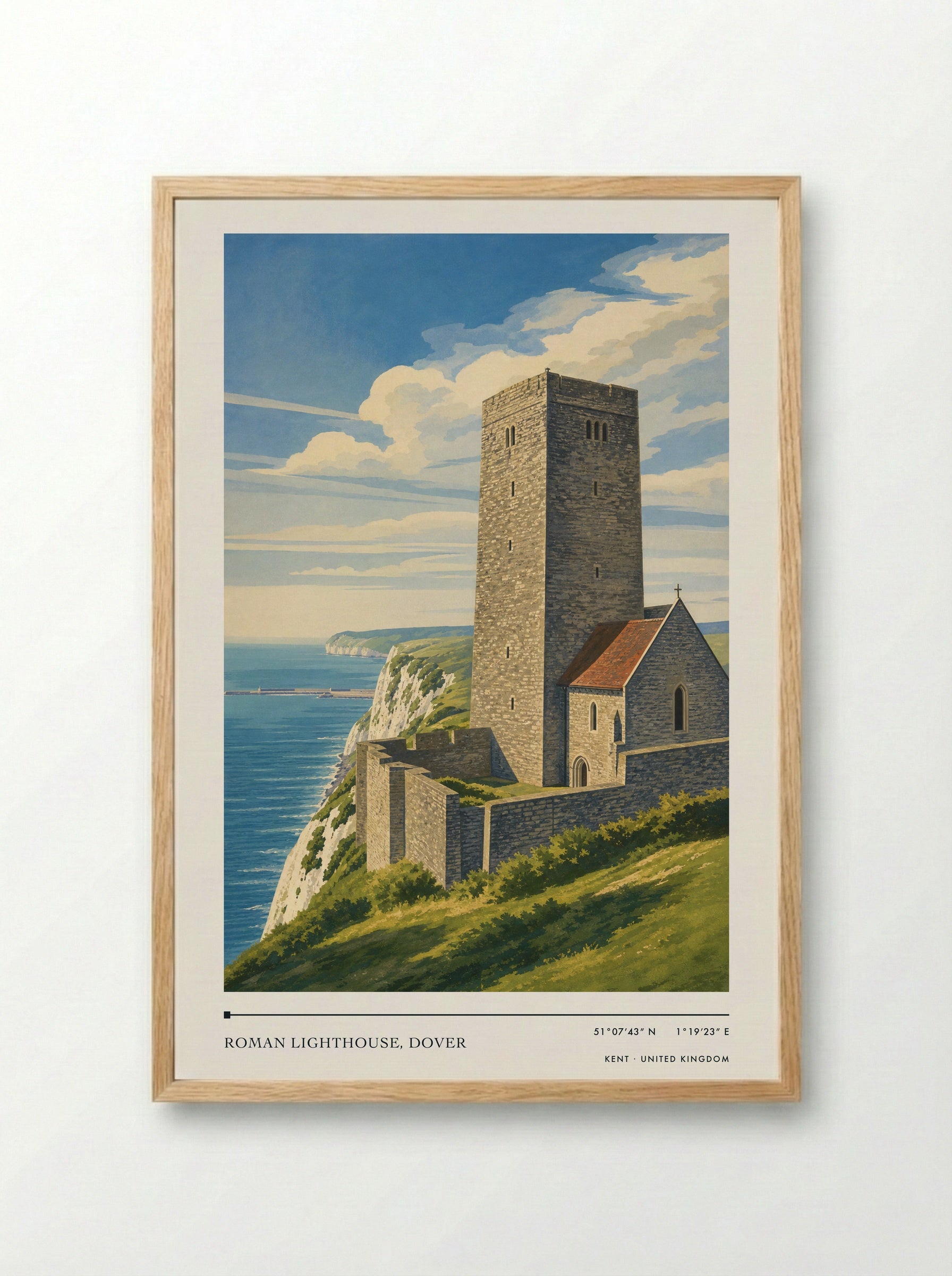 Roman Lighthouse, Dover Kent United Kingdom Travel Poster - Framed Print Wood