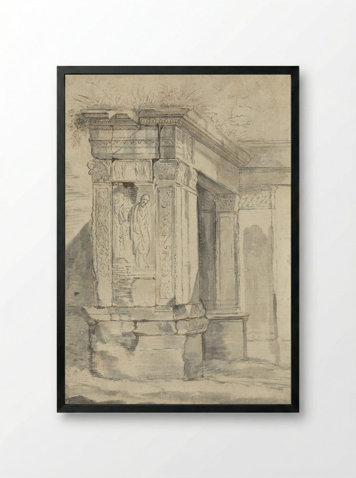 Roman Ruin (Study of Classical Architecture) - Franz de Paula Ferg - Framed Print Black