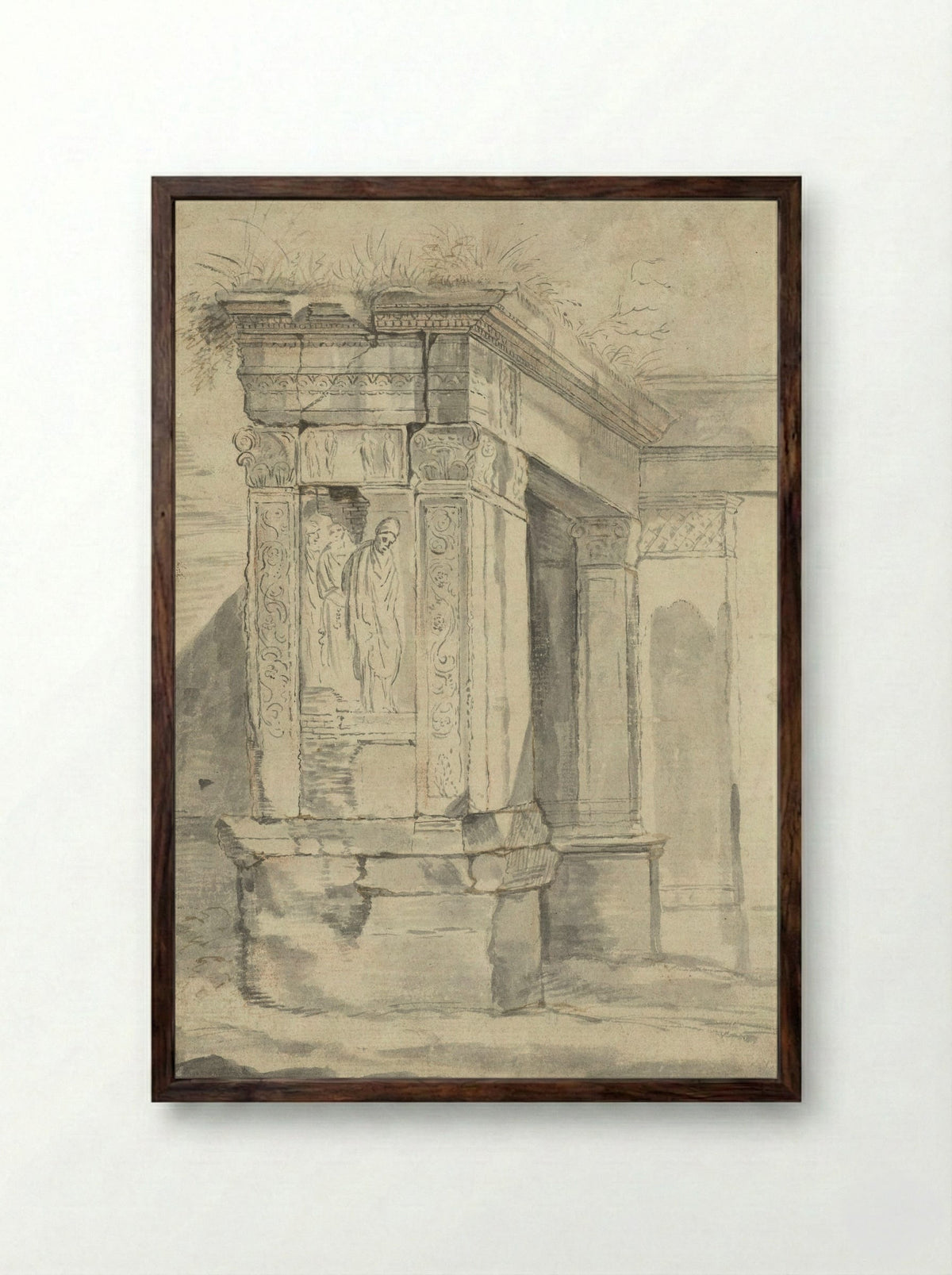 Roman Ruin (Study of Classical Architecture) - Franz de Paula Ferg - Framed Print Dark Wood