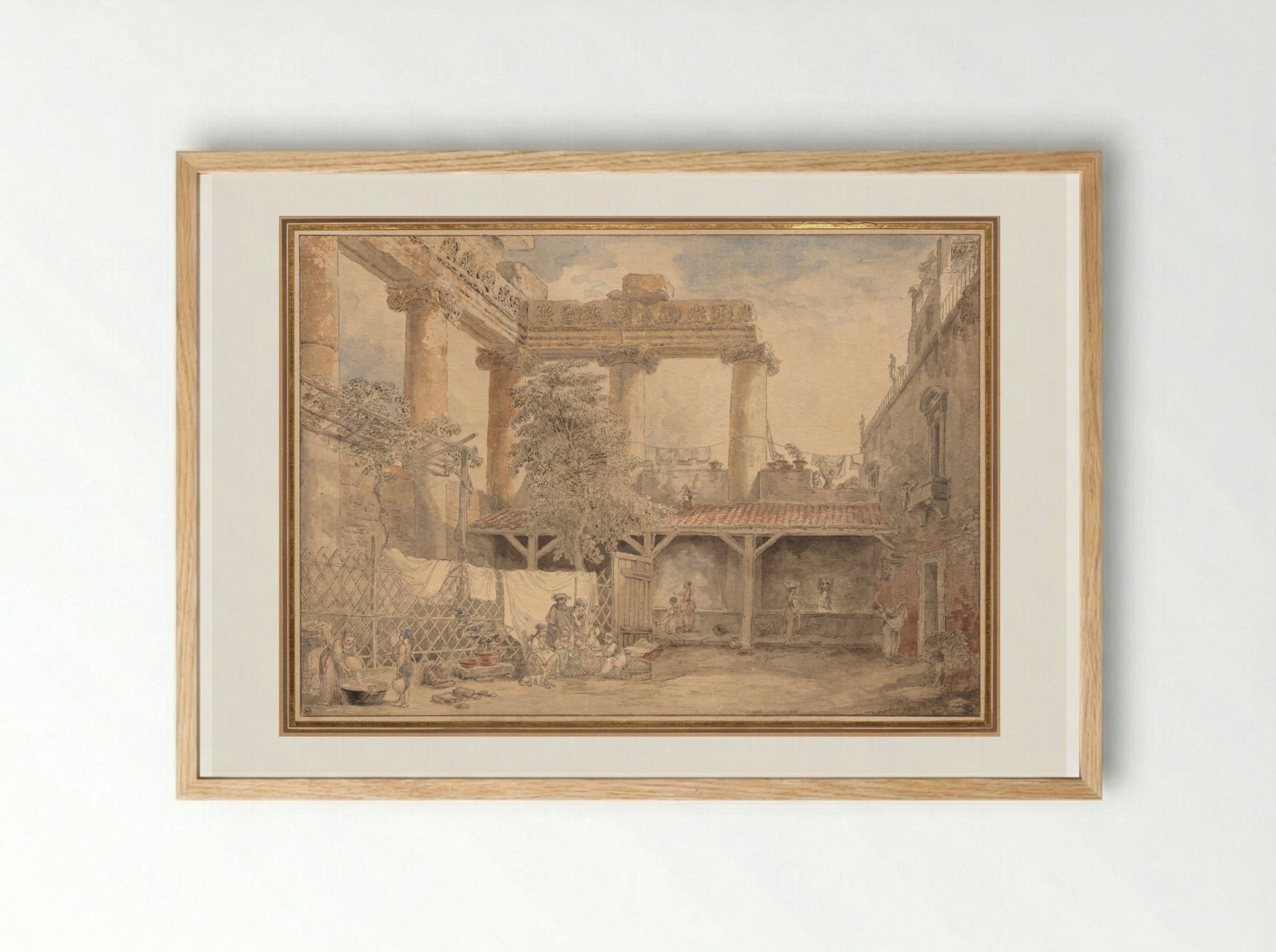 Roman Ruins, Villa Pamfili - Hubert Robert - Framed Print Wood