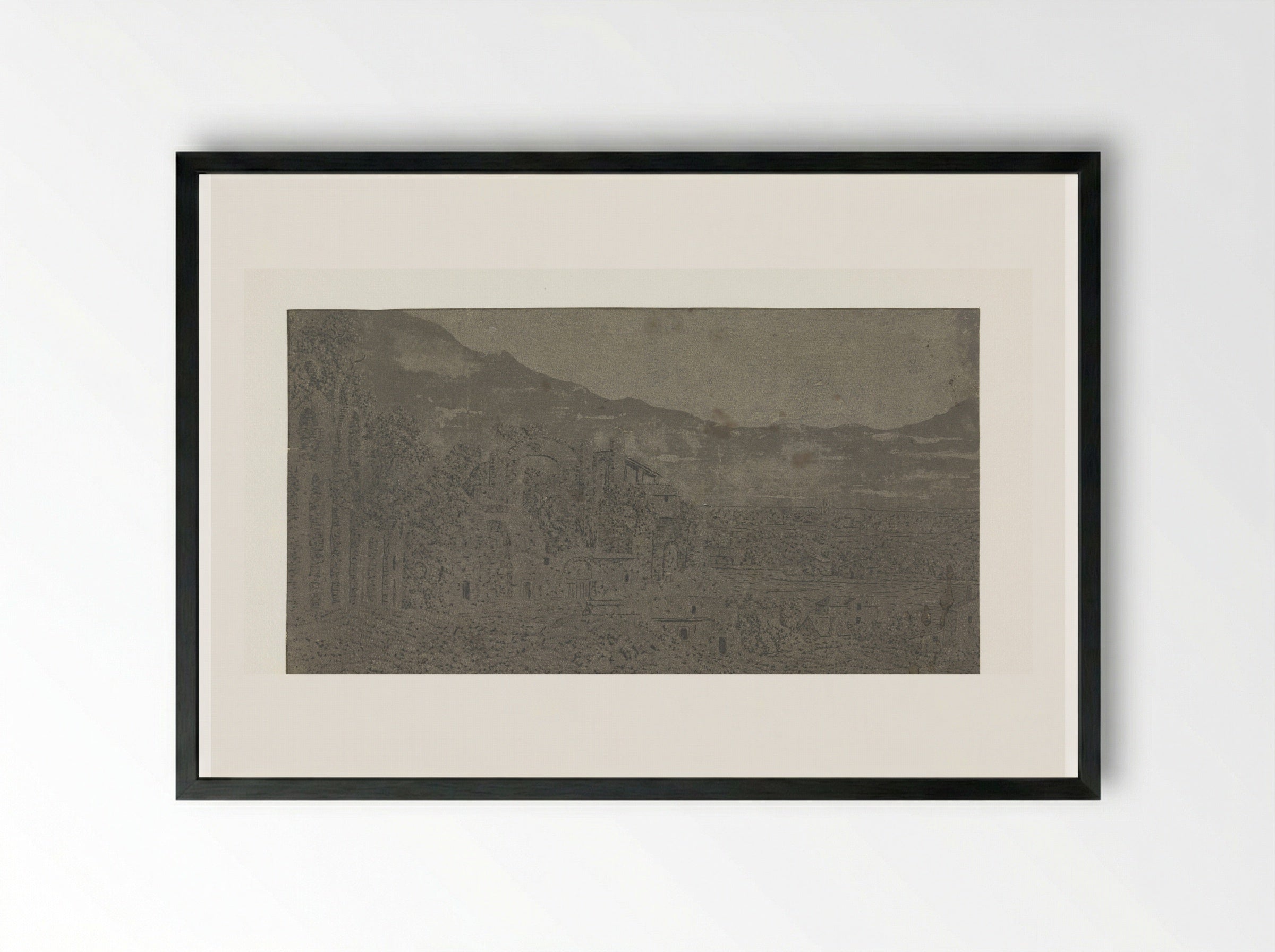 Roman Ruins, a City in the Distance - Hercules Segers - Framed Print Black