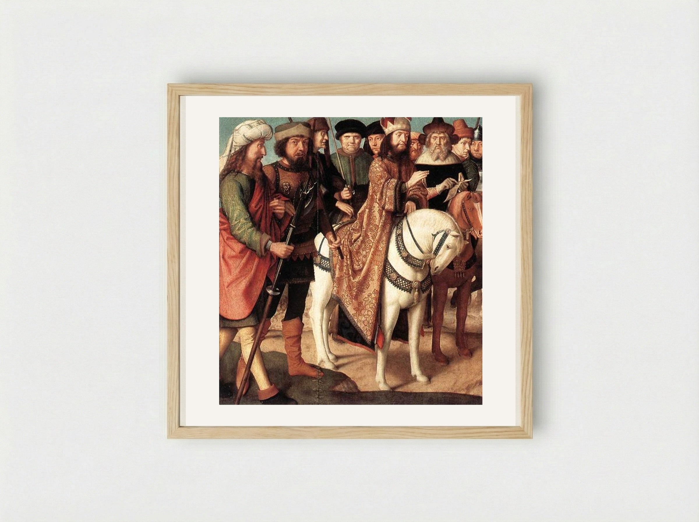 Roman soldiers and Jewish judges (left wing from the Triptych of the Crucifixion) - Gerard David - Framed Print Wood